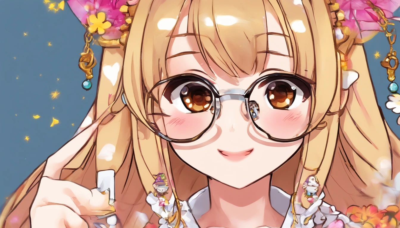 A black, long hair girl,Brown eyes and white glasses, Happy to pick up the happy box 𥚃 gold handcuff