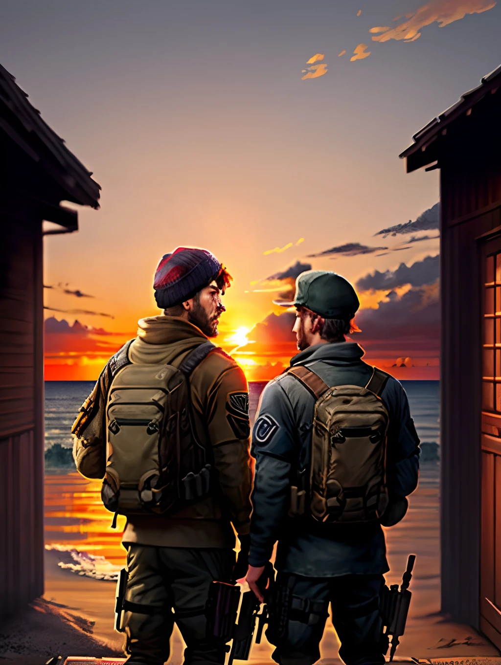Call of duty characters looking at a sunset