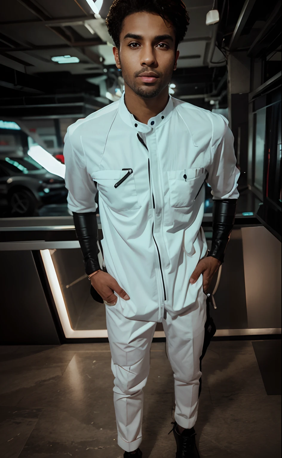 Handsome boy futuristic background realistic face