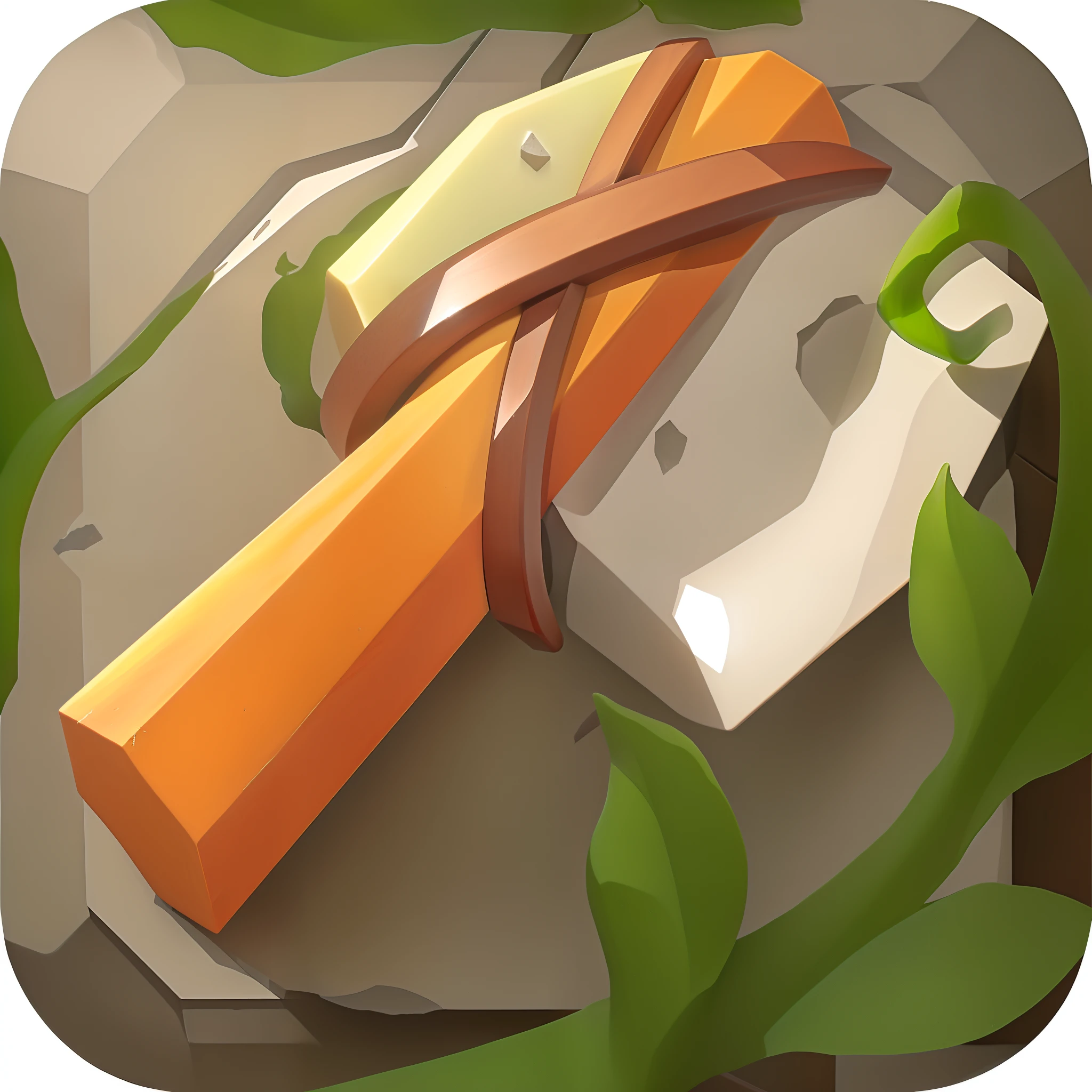 (Masterpiece, Top quality,Best quality, offcial art, Beautiful beauty :1.2),(8K, Best quality, Masterpiece :1.2),A stone axe is placed on a stone slab, A rope ties the stone and wood together,a plant
