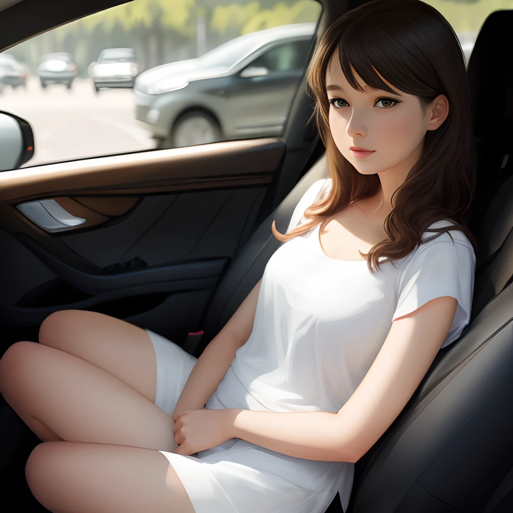 Draw a woman sitting in a car