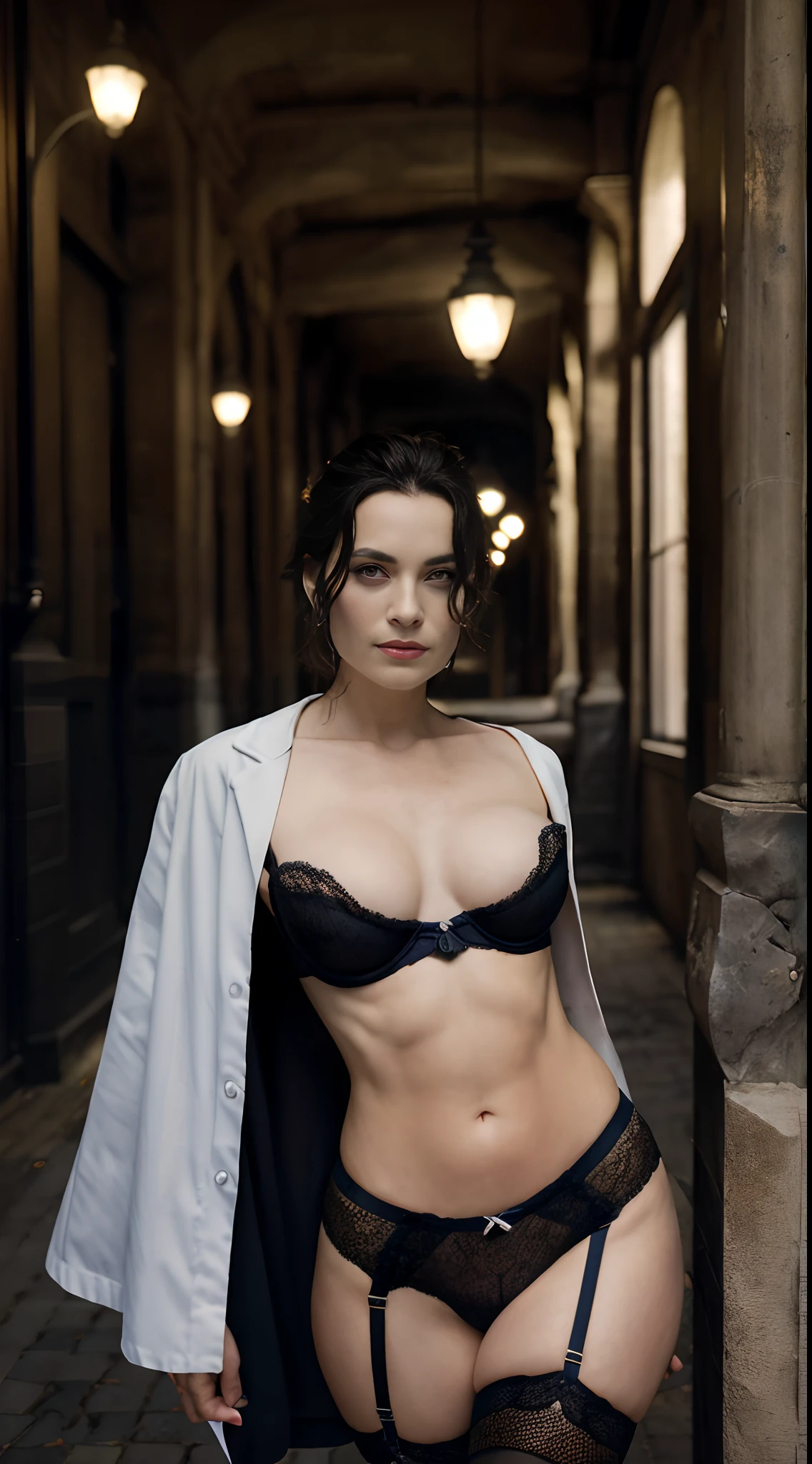 (chef-d’œuvre :1.2), Milf , rétro lingeries, bas, Corset brodé de couleurs , sombre et mystérieux, d’une beauté envoûtante, longue cape bottes de cuir, bas vintage , fluide, motifs brodés, cuir ancien, usé lingerie , énormes, tenue du 17e siècle, Artisanat exquis, Atmosphère sinistre, brouillard dense, ombres étranges, ruelle faiblement éclairée, cadre gothique, Macabre, envoûtant poétique, clair de lune de minuit, lueur vacillante à la bougie, glaçant, éclairage ambiant, outils médicaux anciens, Photo de studio, rues désertes,  désolation,
