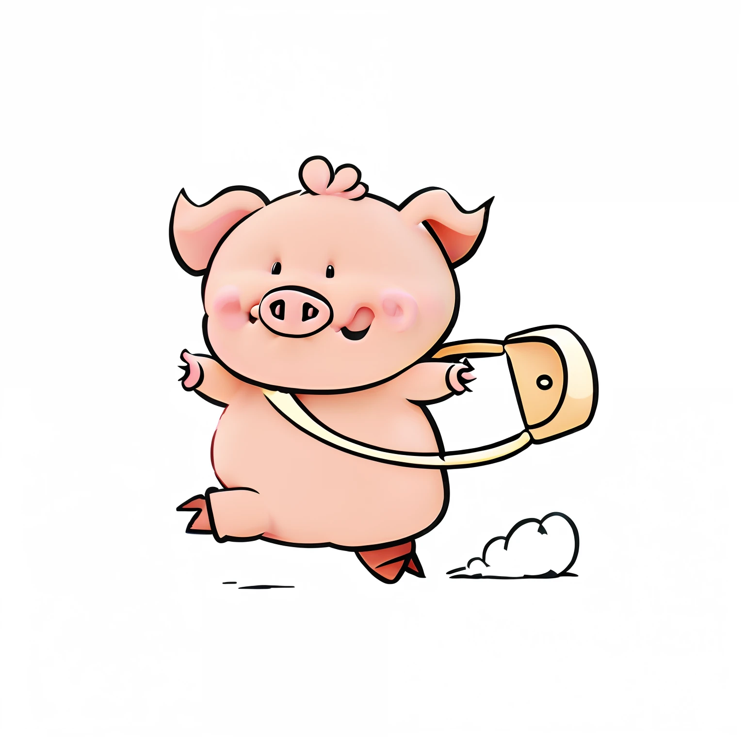 Cartoon pig, A pig, flying pig, Anthropomorphic piglets, Carrying a large school bag, piglet, hd illustration, Run fast, pork meat,Flat style