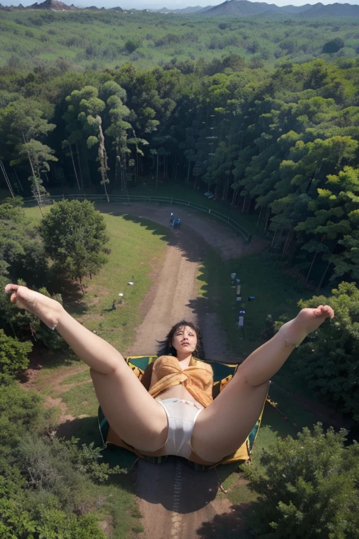 ((top-quality、in 8K、masterpiece:1.3、Raw photo))、Super high quality photos, ((In the dense forest)), ((Aerial Photography)), Japan Top Idol Women With Perfect Beauty, Perfect beauty, ((slim figure))、((der riese))、((Wear a white see-through shirt)), ((not wearing bra)), (( are protruding)), tropical jungle、 (Photorealistic: 1.4), (Ultra-high detail), (hyper realisitic: 1.4), (Realistic: 1.3), (Smooth lighting: 1.05), 1girl in, Solo, (Japanese actressl), 20yr old, Full body, ((camel's toe)), ((der riese)), Size difference, cinematlic lighting, ((slim thigh)), ((Perfect beauty)), ((The most beautiful face)), ((Transcendent beauty)),tropical jungle、((with spreading legs)), ((In the dense forest)), ((slim figure)), ((Some small tents at the campsite)), ((Small people々is running away)),((Aerial Photography)), Real rain, wetting hair,