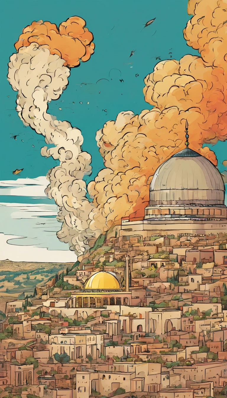 Smoke from an explosion near the Temple in Jerusalem。