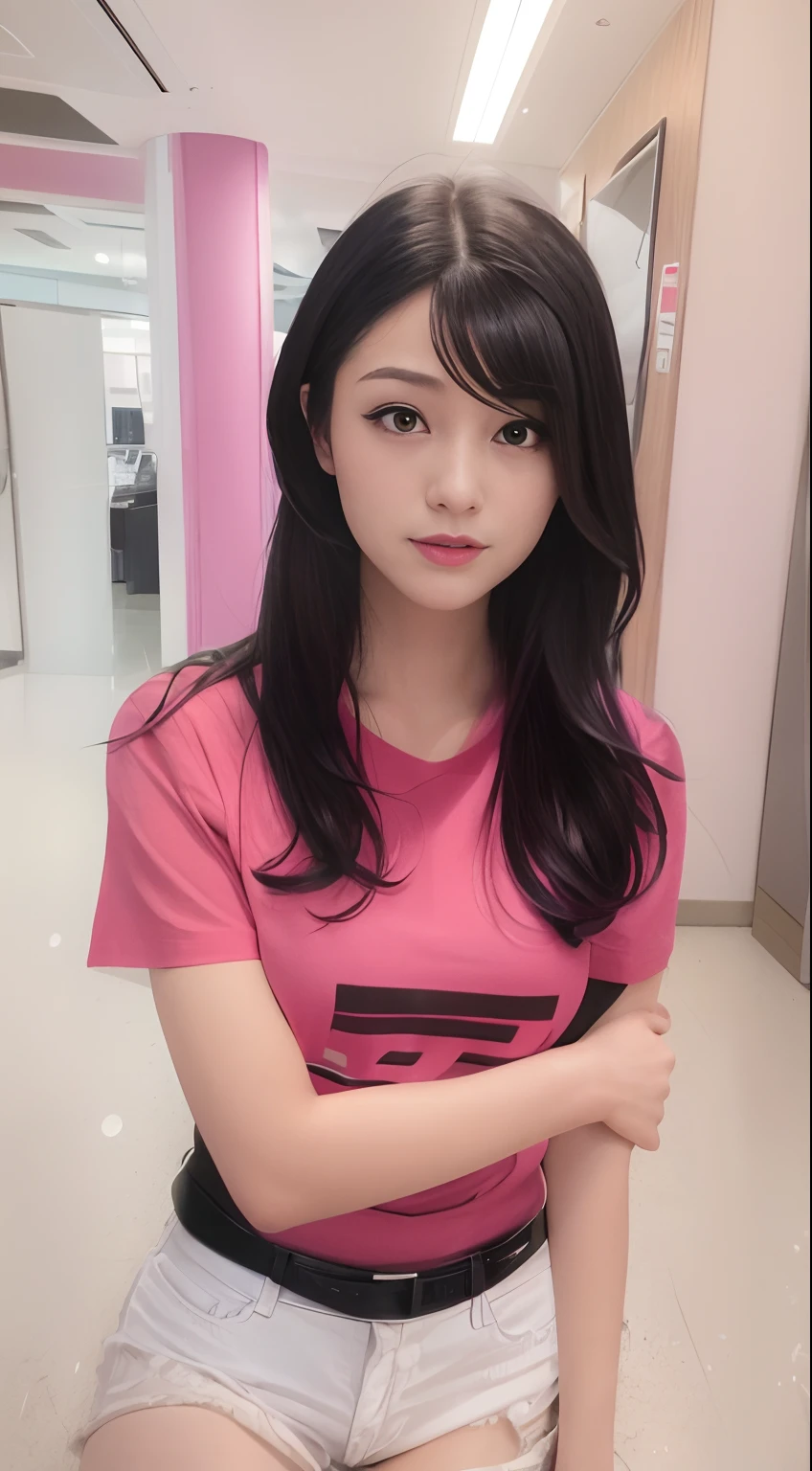 arafed image of a woman with long hair and a fuschia shirt, realistic anime 3 d style, live2d virtual youtuber model, ig studios anime style, official fanart, Fuschia short hair with bangs, ruan cute vtuber, high quality fanart, realistic hair, ig model | artgerm, with Short hair, sakimi chan, fuschia hair