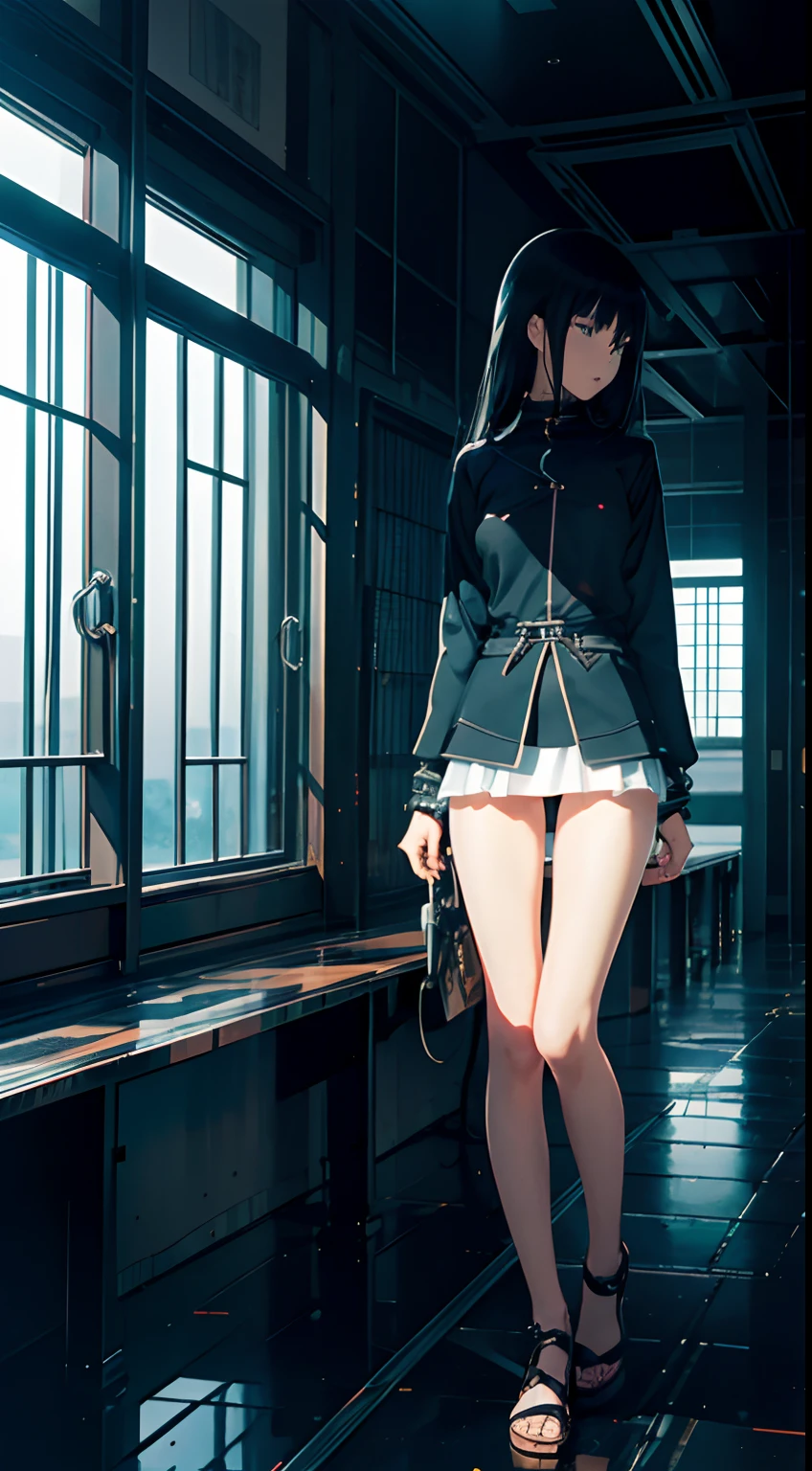 Tomoyoshi Murayama, Jan Marcin Szancer, Surreal, mysterious, strange, fantastical, fantasy, Sci-fi, Japanese anime, artificial paradise, transparent architecture, theater with eyes, thinking miniskirt beautiful girl, perfect voluminous body, detailed masterpiece