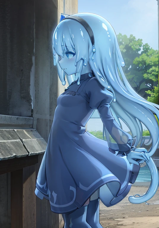 Girl  Slime, Exterior color: Blue, Transparent, in full height,  no dress, with long hair