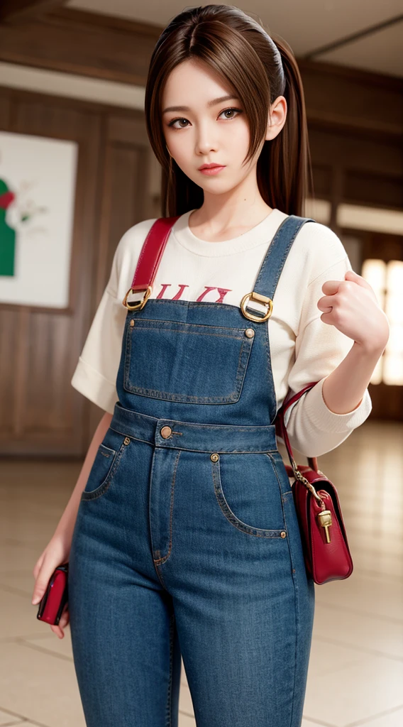 (Real, Highest quality, High resolution :1.3), One girl with a perfect body, Very beautiful face and eyes, Korean Beauty, White perm hair, (Wearing a strawberry hat:1.2), Strawberries galore, Strawberry print overalls, Jacket,
