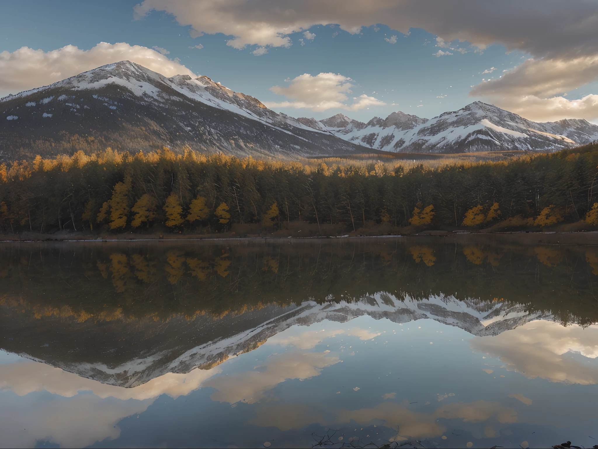 lake, water, landscape, mountain, reflection, nature, sky, mountains, travel, snow, forest, scenic, cloud, outdoors, canada, scenery, clouds, sunrise, tourism, trees, panorama, autumn, fall, view, mirror