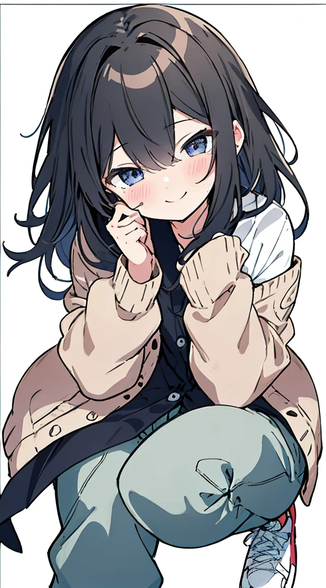 best quality,masterpiece,4k,  1 girl,jersey,long sleeves,[sportswear],short pants,[pantyhose],ahoge,Black hair, long hair, forehead,Shy,