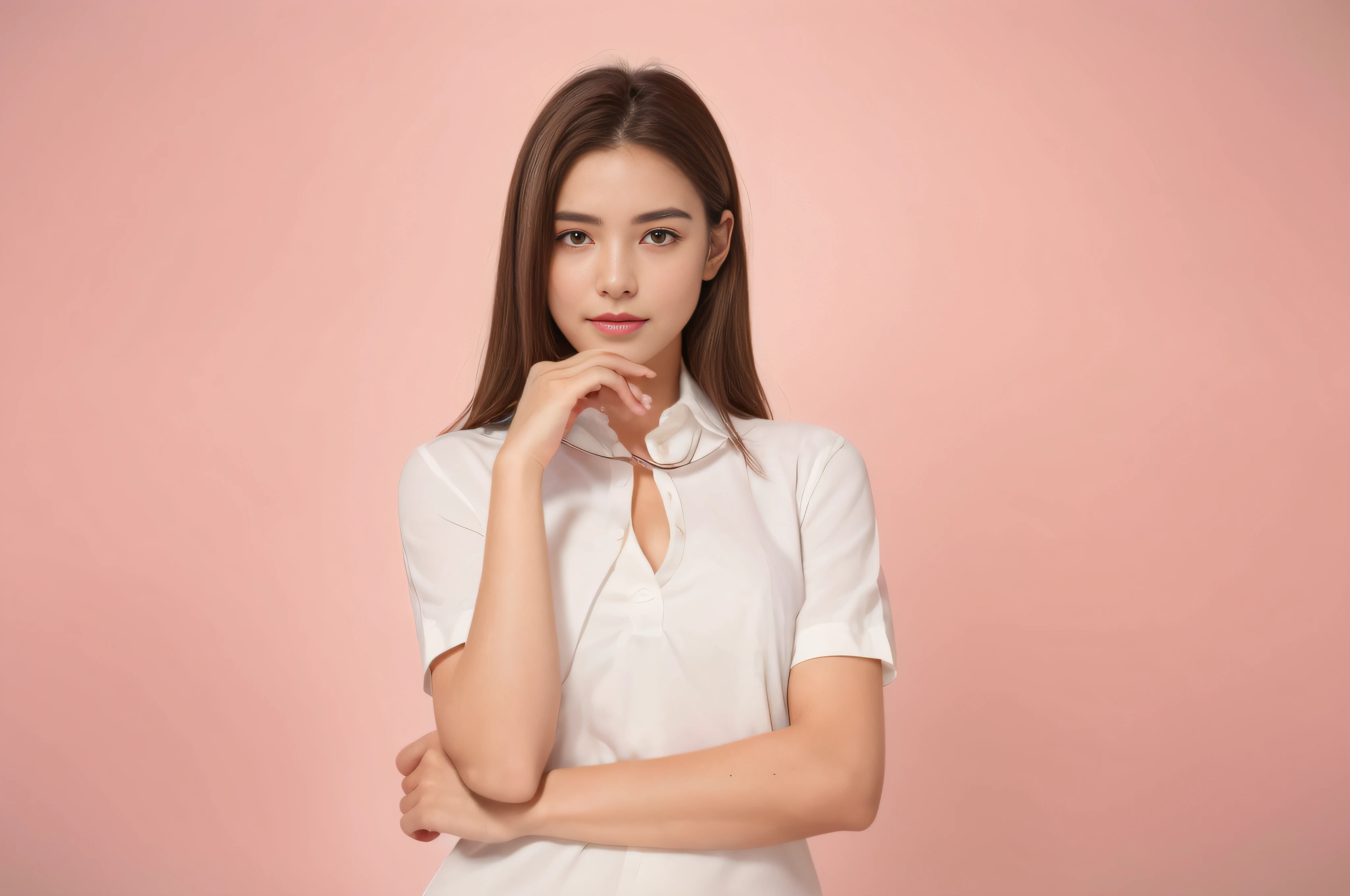 ((Best quality, 8K, Masterpiece :1.3)), Sharp focus :1.2, perfect figure beautiful woman:1.4, Slim abs:1.2, ((dark brown hair, huge tit:1.2)), White collared shirt,Not exposed,(Natural light, the city street:1.1), Highly detailed facial and skin texture,A detailed eye,二重まぶた