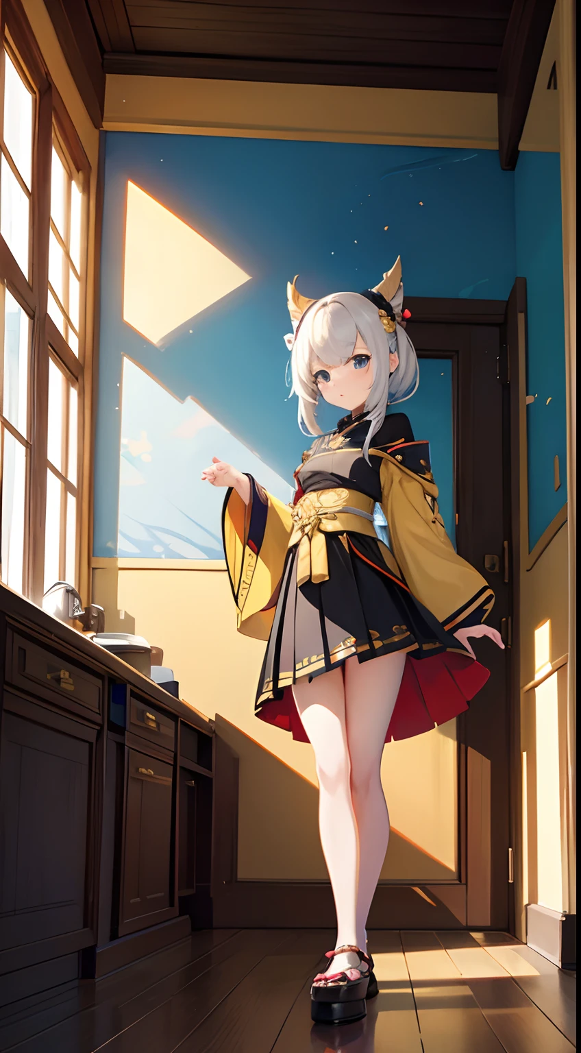 Genshin style, Small curved loli, official artwork, Painting hanging on the wall, Gorgeous walls, golden splendor, nffsw, Art Book