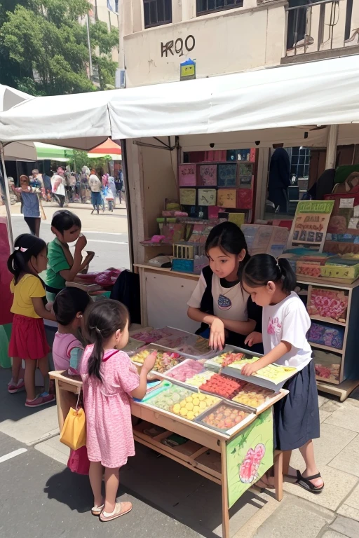many children.shopping.street stall