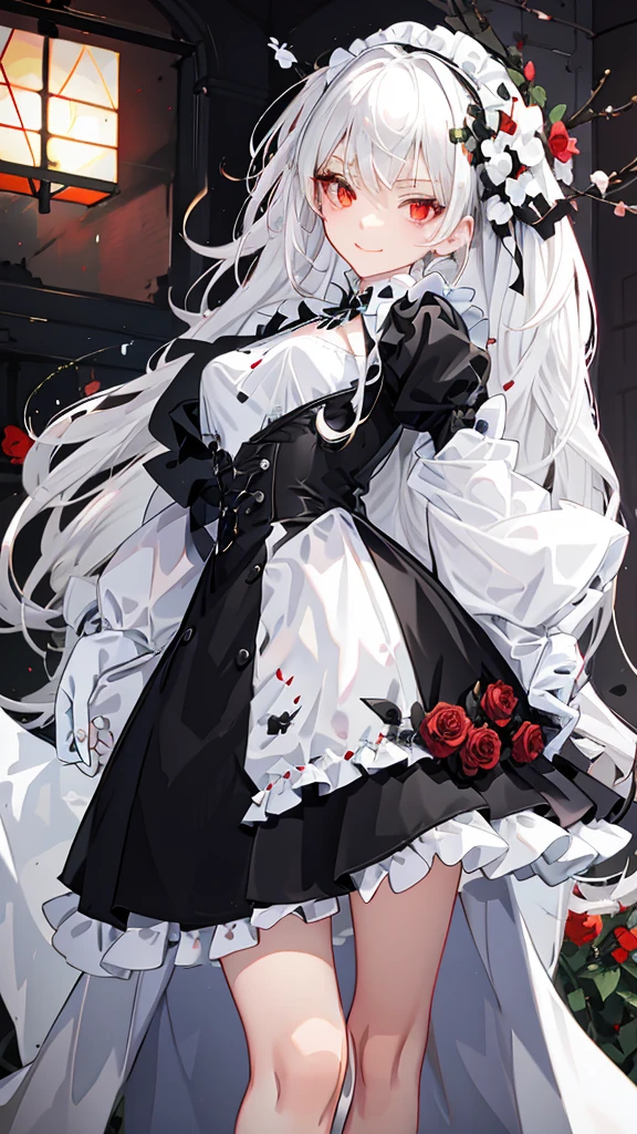 Anime girl in black and white dress，There are flowers in the hair, Guweiz in Pixiv ArtStation, guweiz on artstation pixiv, loli in dress, Cute anime waifu in a nice dress, anime girls in maid costumes, Trending on ArtStation pixiv, anime girl wearing a black dress, Anime art wallpaper 8k, maid clothes