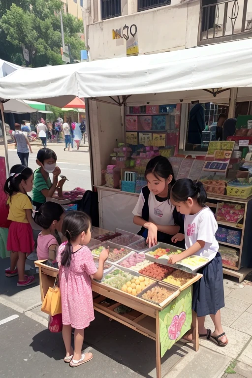 Many children.shopping.street vendors