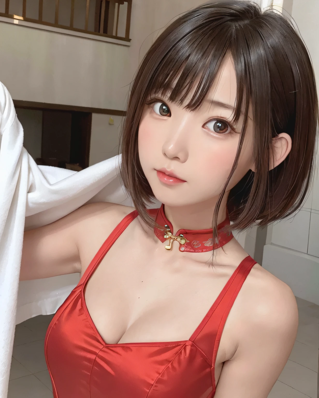 Super shiny metallic red theme、((highest quality、Best image quality、超A high resolution))、、(Nipple Stand:1.29))、Report、((Great tits：1.1))、Flat Chest、Great tit、Cute Smile、Round face、Blonde、Short Ponytail、 With a face like an elementary sdetailed and beautiful skin、Realistic and beautiful skin、Ultra HD, Super Detail, 超A high resolution, , Super sexy beauty, Flat Chest, Abdominal muscles, Perfect Proportions, thin, On the bed, Professional Lighting､Shiny metallic red latex rubber suit､(((the face of a very young child:1.25))、NSFW