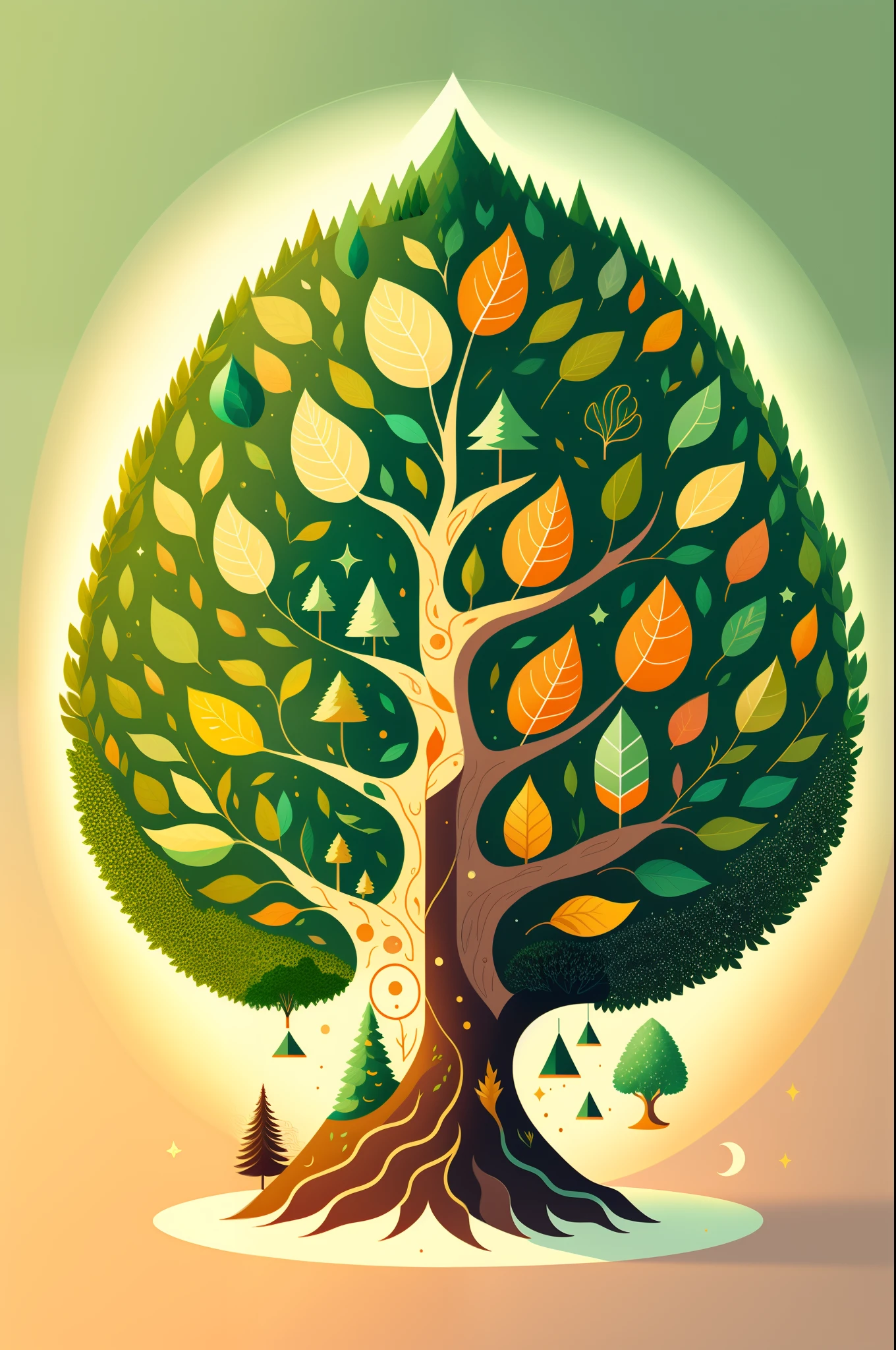 Illustration un arbre de vie , espace, Fiction scientifique, Personnage mignon, fond clair, Fond d’éclaboussures abstraites, Conception de t-shirt, Art vectoriel