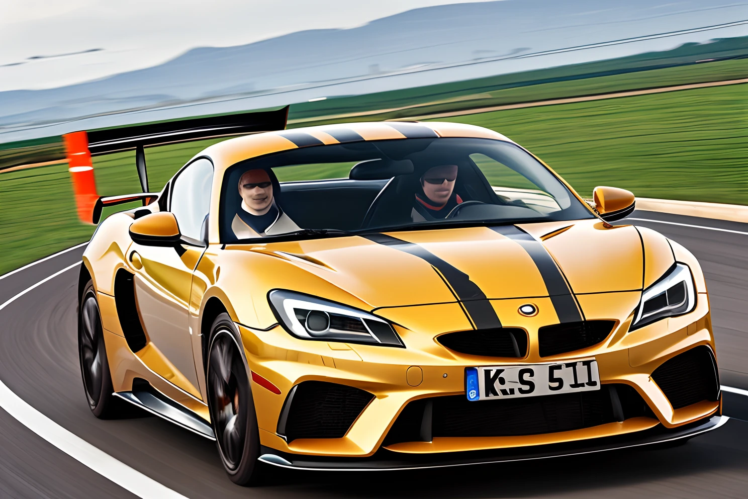 A sports car is driving on the road at high speed-camera pan down --auto --s2