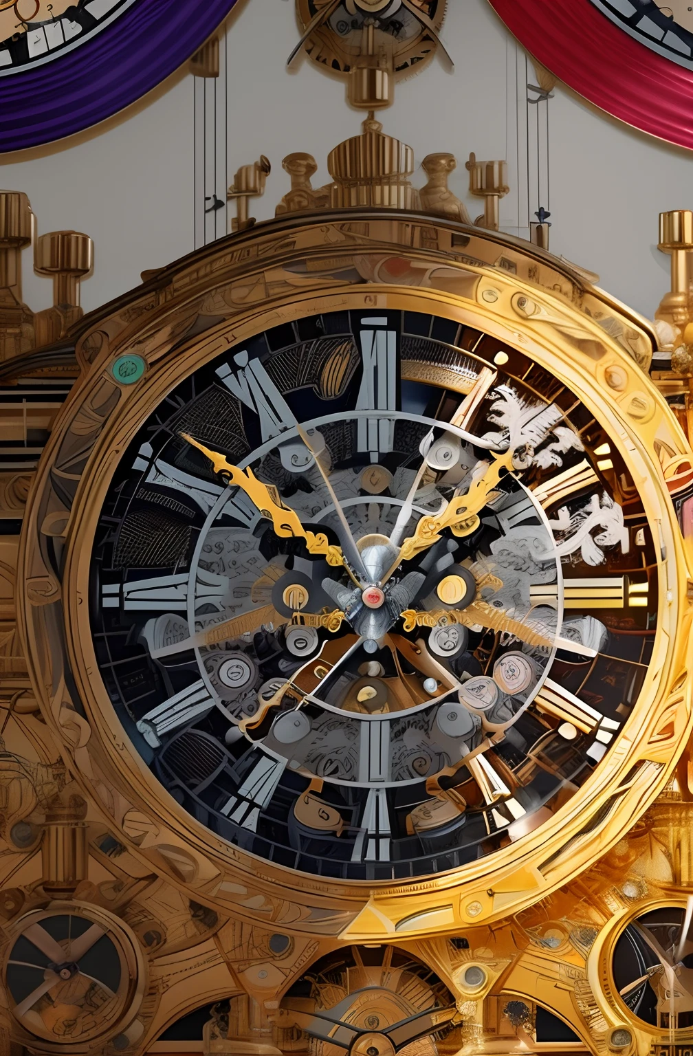 Create digital artwork in Pop Art style, UHR,(mechanical clock:1.5), Transparent housing,The intricate mechanical parts inside can be seen,Vibrant colors, Surreal elements, Symbolism, artwork of a:Liu Junyi