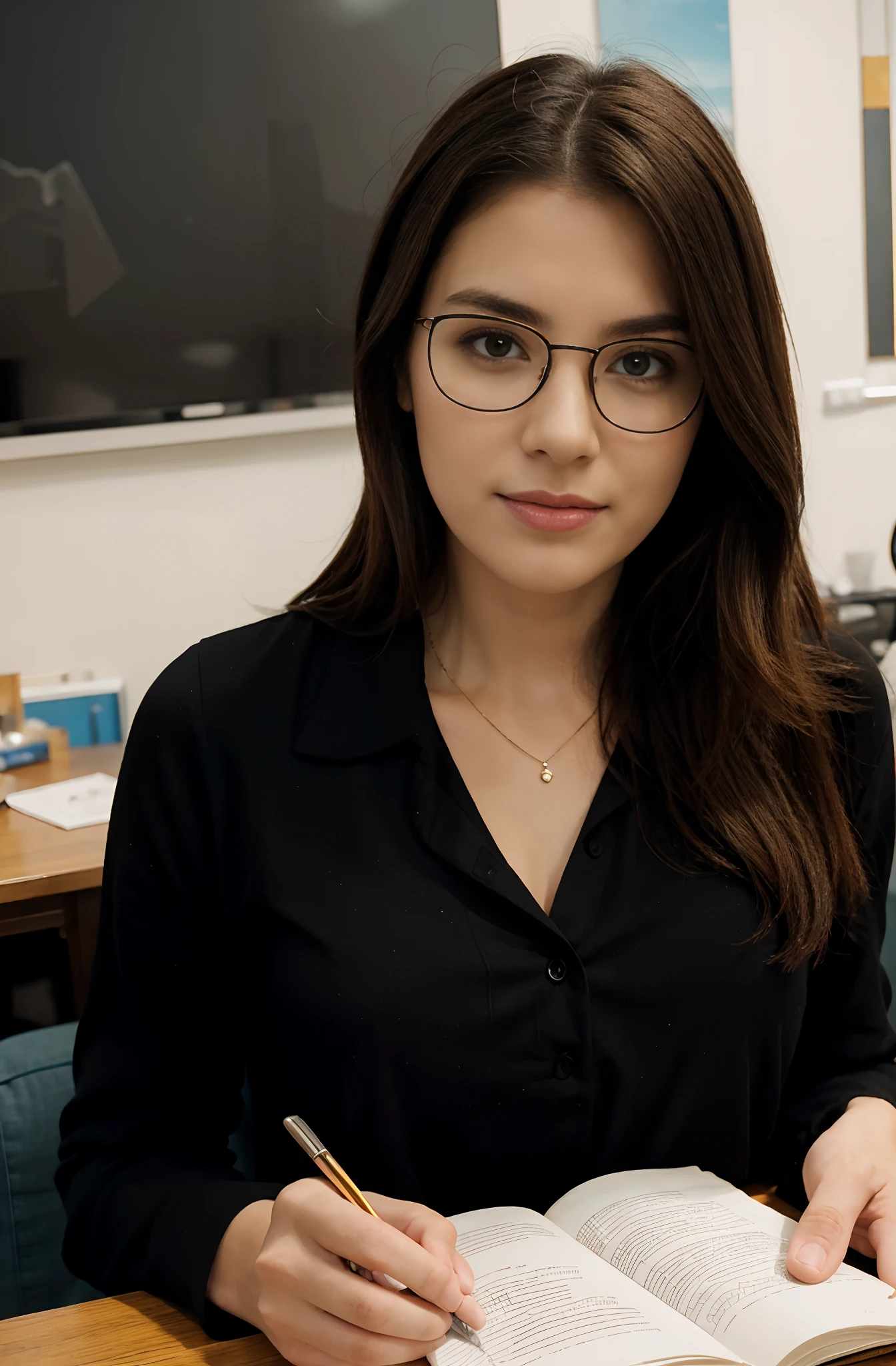 The background is the living room, and the clothes are a white blouse