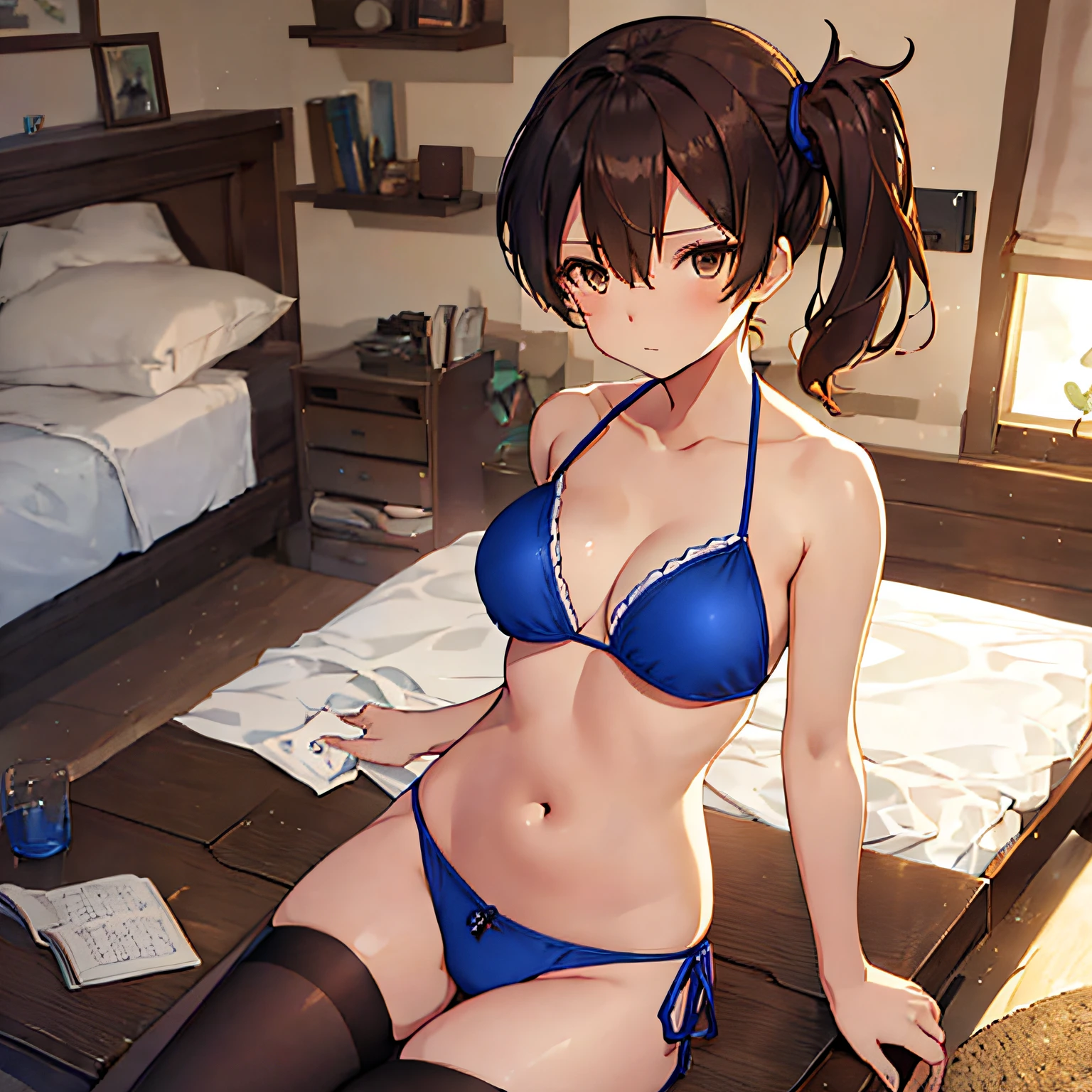 Beautiful illustration、top-quality、Kaga_kantaicollection
brown_hair, Side_Ponytail, brown_Eyes, Short_hair, breasts, long_hair、Blue Bikini、is standing、s ass