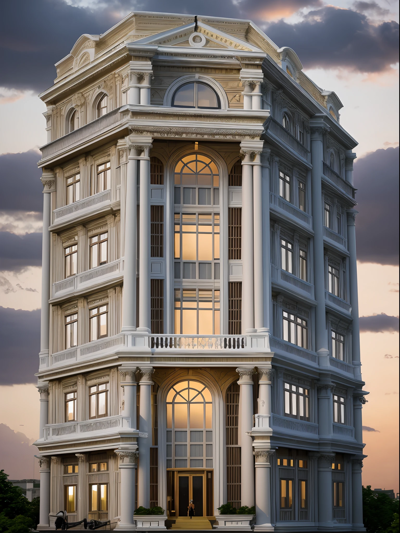 RAW photo multistory building, neo - classical style, realistic building (super detailed), high quality architectural art, ) ,85mm, f1.8, portrait, photo realistic, hyper realistic, super detailed, intricate, dramatic, sunset lighting, shadows, high dynamic range, vietnam, masterpiece, ultra realistic, 32k, extremely detailed CG unity 8k wallpaper, best quality