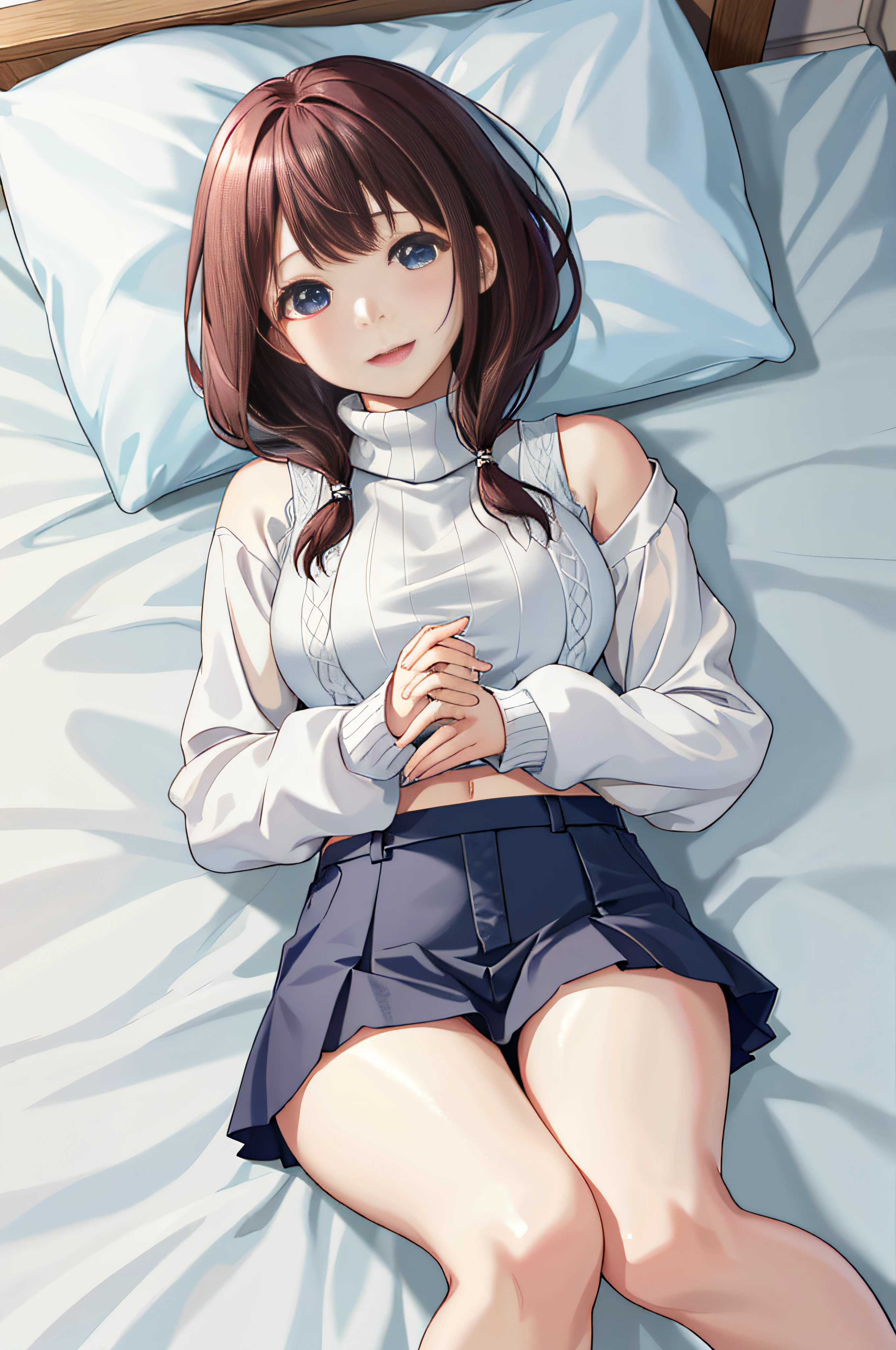 Anime girl laying on a bed with her hands on her ????? - SeaArt AI