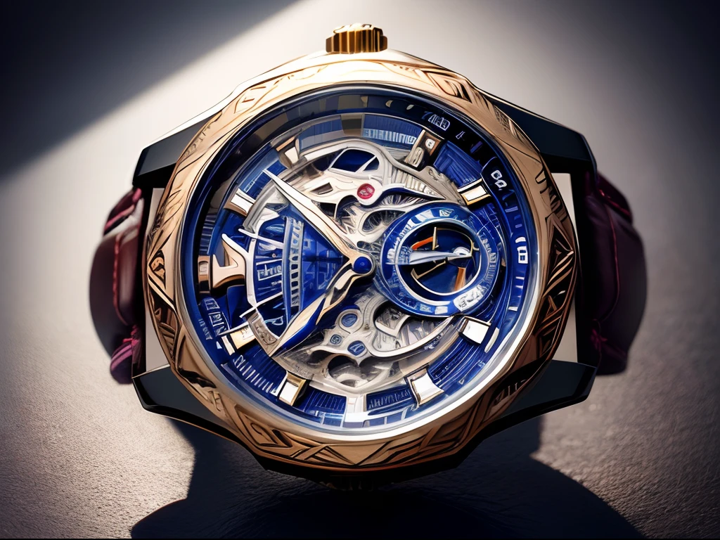 product image, Masterpiece, Best quality,tmasterpiece,best qualtiy,rendering by octane,hdr,(Best shadows), Close-up of a stylish mechanical watch sitting on the counter,(Mechanical watches:1.5), sense of science and technology,Transparent housing, You can see the intricate mechanical parts inside,Vibrant colors, Surreal elements, Symbolism, Create digital artwork in Pop Art style, Detailed close-up,the detail,simplebackground, particle fx, Isometric 3D, Octane rendering, Ray tracing, Super detailed