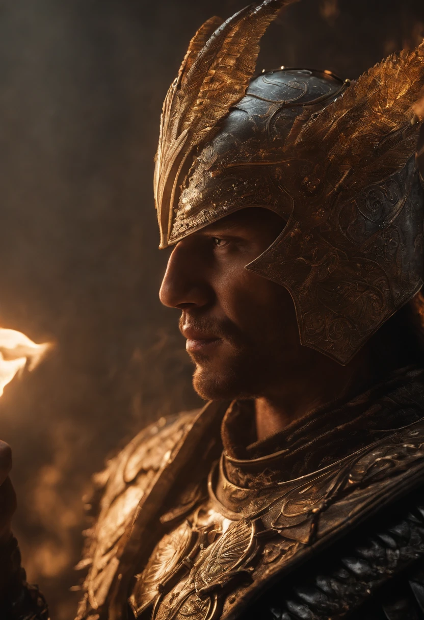 A cinematic marvel: Mortal Kombat's Scorpio Emerges in Ultra Hyper-Realistic Glory in Unreal Engine 5, adornado em um resplandecente traje moderno real que brilha com intrincados fios dourados e tecidos texturizados luxuosos. Seus olhos brilham como fogo, casting an unearthly glow while wielding flames in legendary combat, creating a mesmerizing spectacle of power and elegance. Cada detalhe, from the strands of his burning mane to the ethereal smoke that curled around him, is captured in stunning ultra-high 8K detail, transporting you to a realm where myth and reality intertwine."