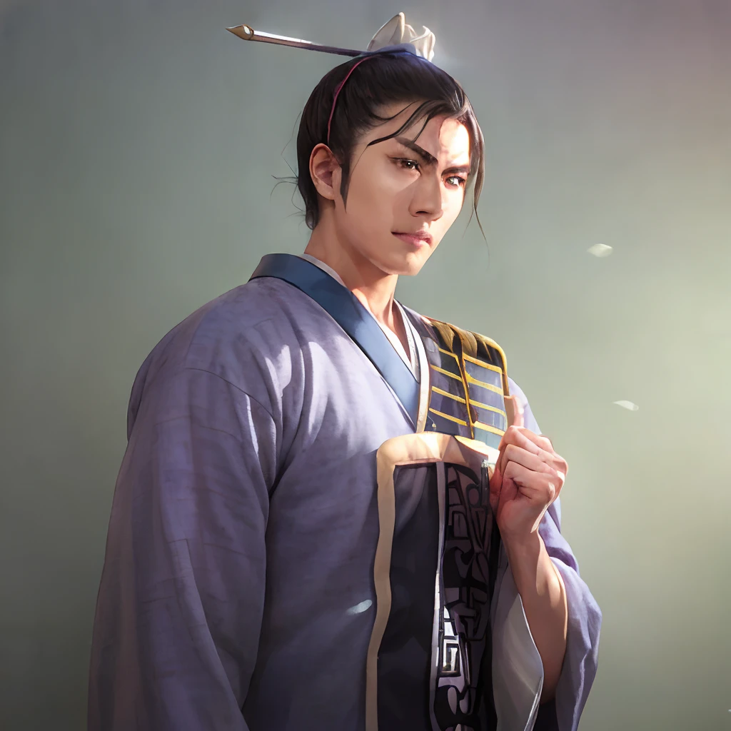 Young person,Hanfu,, (Photorealistic:1.4)，Hold a big sword in hand