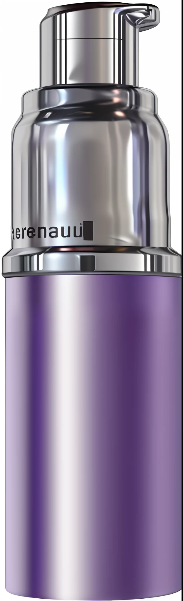 A bottle of serum，（The upper part is silver chrome)，(The lower part is a purple metal bottle)，lisses，Ray traching，Metallic，the detail， product showcase，products shot，closeup cleavage，telephoto lenses，32K，Blander，3Drenderingof，Product rendering