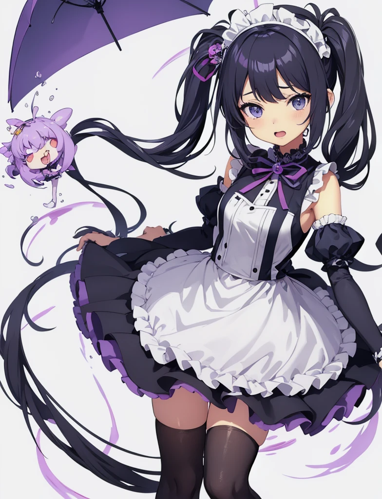 (Long hair with white and black twin tails:1.5),Anime girl with purple umbrella and white top, Official Character Art, noire, Cute anime waifu in a nice dress, anime moe art style, anime girls in maid costumes, Ayaka Genshin Impact, splash art anime loli, noire photo, pretty anime character design, official character illustration, hanayamata