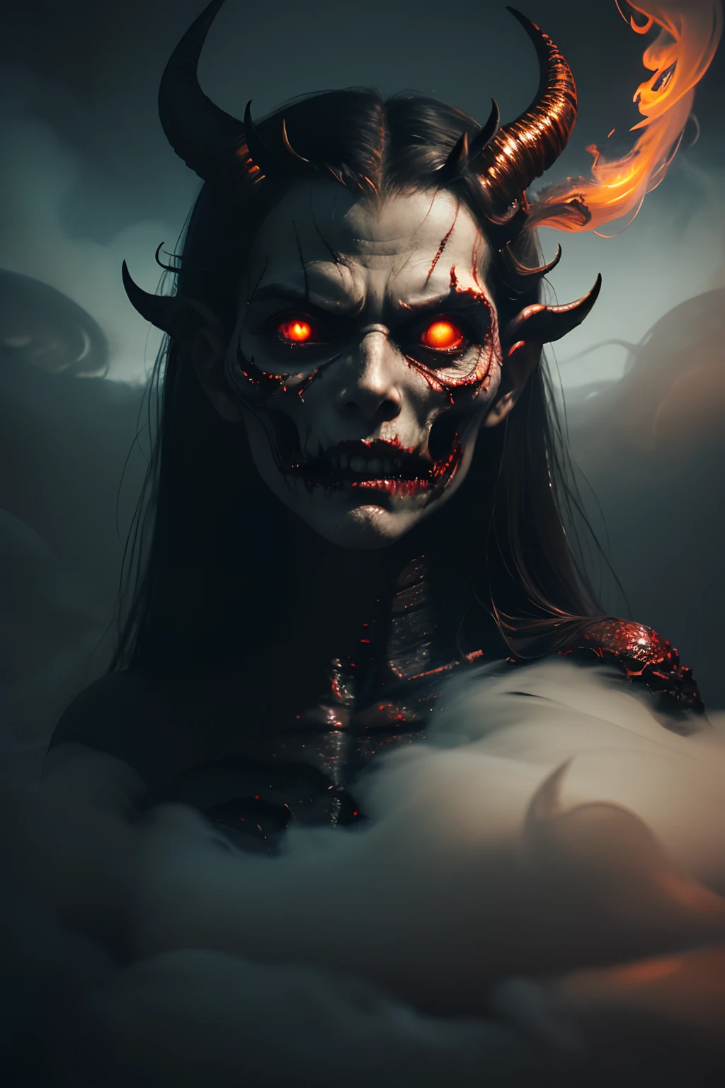 Horror-themed cinematic film still, a horrifying red-skinned female demon queen, (full body portrait:1.3), (detailed monstrous evil face:1.4), screaming, wide spread bat like wings, (detailed scaly skin texture:1.2), long curved horns, (in hell, swirling tormented souls, billowing smoke:1.5), black spiky armor,, shallow depth of field, vignette, highly detailed, high budget, bokeh, cinemascope, moody, epic, gorgeous, film grain, grainy . Eerie, unsettling, dark, spooky, suspenseful, grim, highly detailed, amazing, High quality, 2d, flat, art on paper, detailed illustration, cinematic, ultra highly detailed, tiny details, beautiful details, vibrant colors, complex background