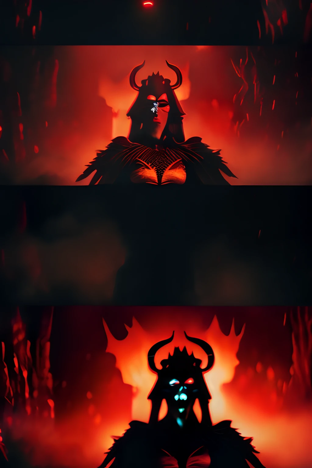 Horror-themed cinematic film still, a horrifying red-skinned female demon queen, (full body portrait:1.3), (detailed monstrous evil face:1.4), screaming, wide spread bat like wings, (detailed scaly skin texture:1.2), long curved horns, (in hell, swirling tormented souls, billowing smoke:1.5), black spiky armor,, shallow depth of field, vignette, highly detailed, high budget, bokeh, cinemascope, moody, epic, gorgeous, film grain, grainy . Eerie, unsettling, dark, spooky, suspenseful, grim, highly detailed, amazing, High quality, 2d, flat, art on paper, detailed illustration, cinematic, ultra highly detailed, tiny details, beautiful details, vibrant colors, complex background