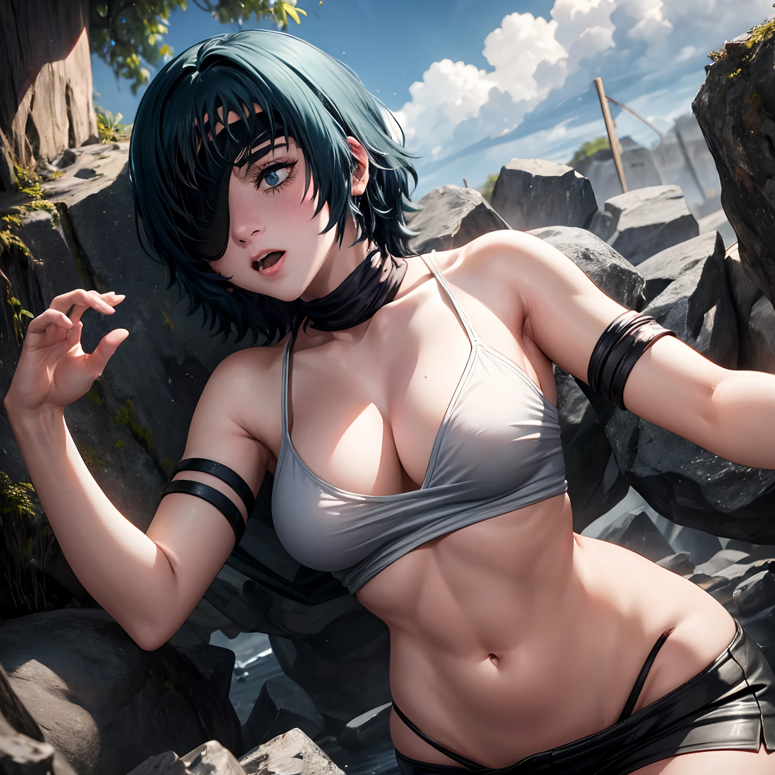 Himeno one eyepatch, 1girls bad_end cavewoman faymantra fingering molestation multiple_boys ogre rape, big breasts