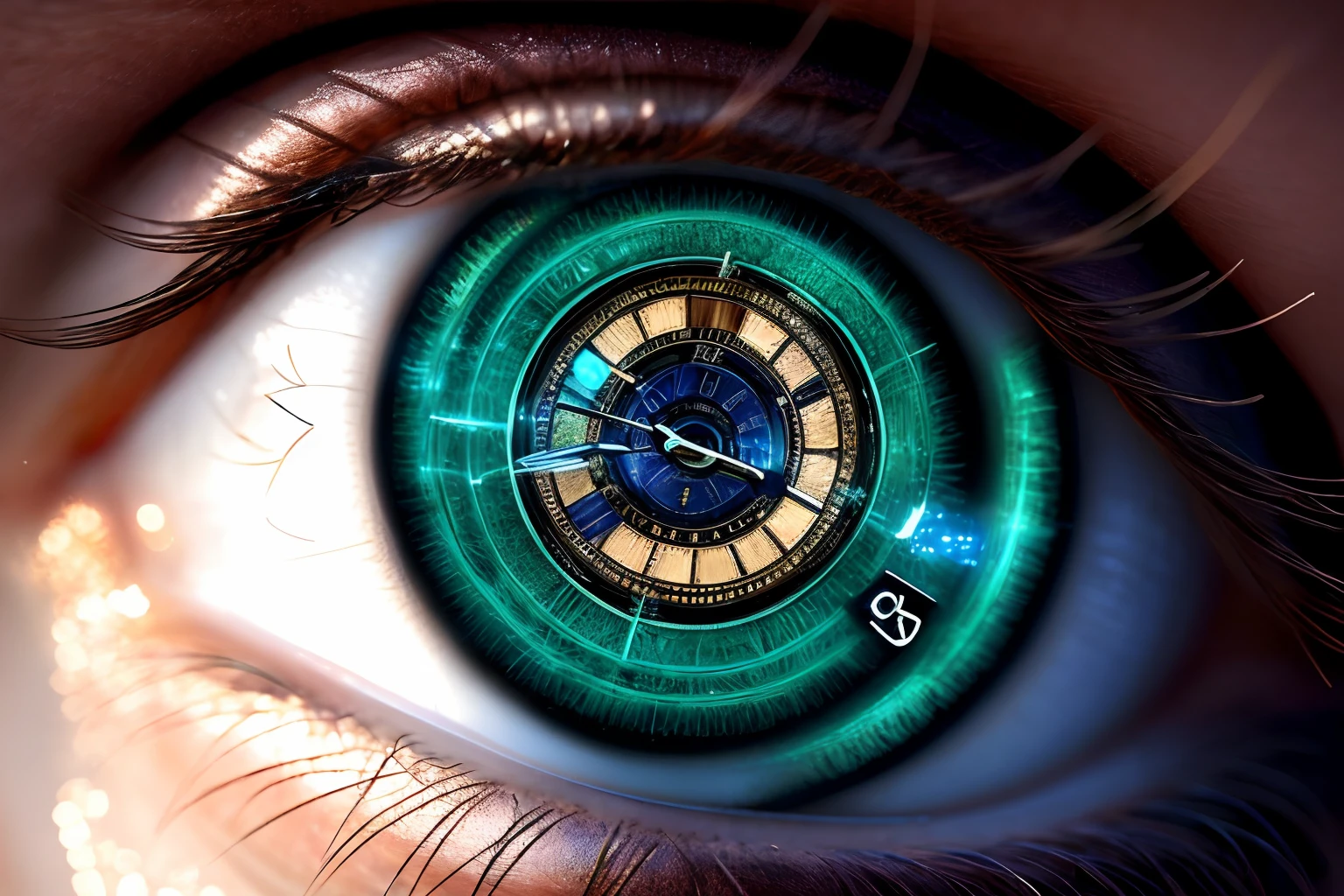 (High quality,Realistic:1.2),Detailed eyes,clock_realm,Detailed clock,Eyse Clock,Close-up,Iris with clock,The iris is similar to a clock,Beautifully detailed iris