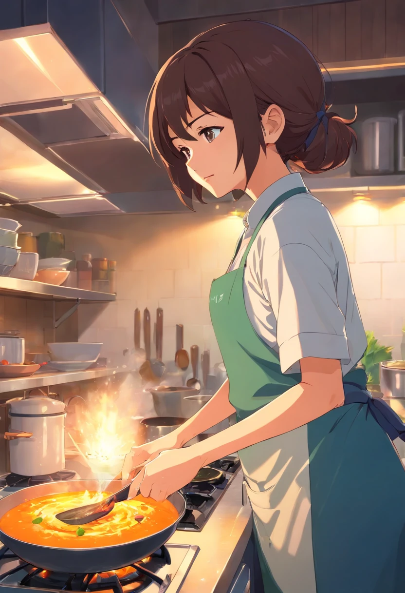 Middle-aged woman cooking