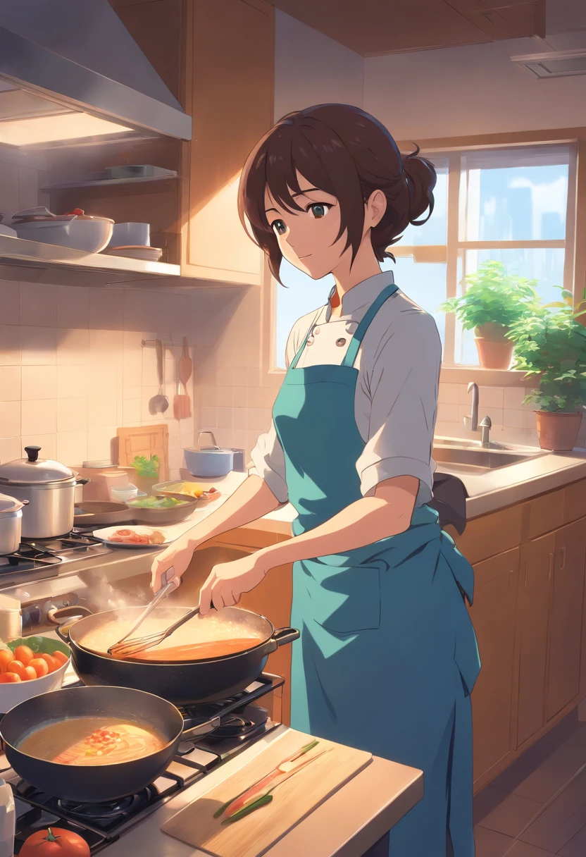 Middle-aged woman cooking