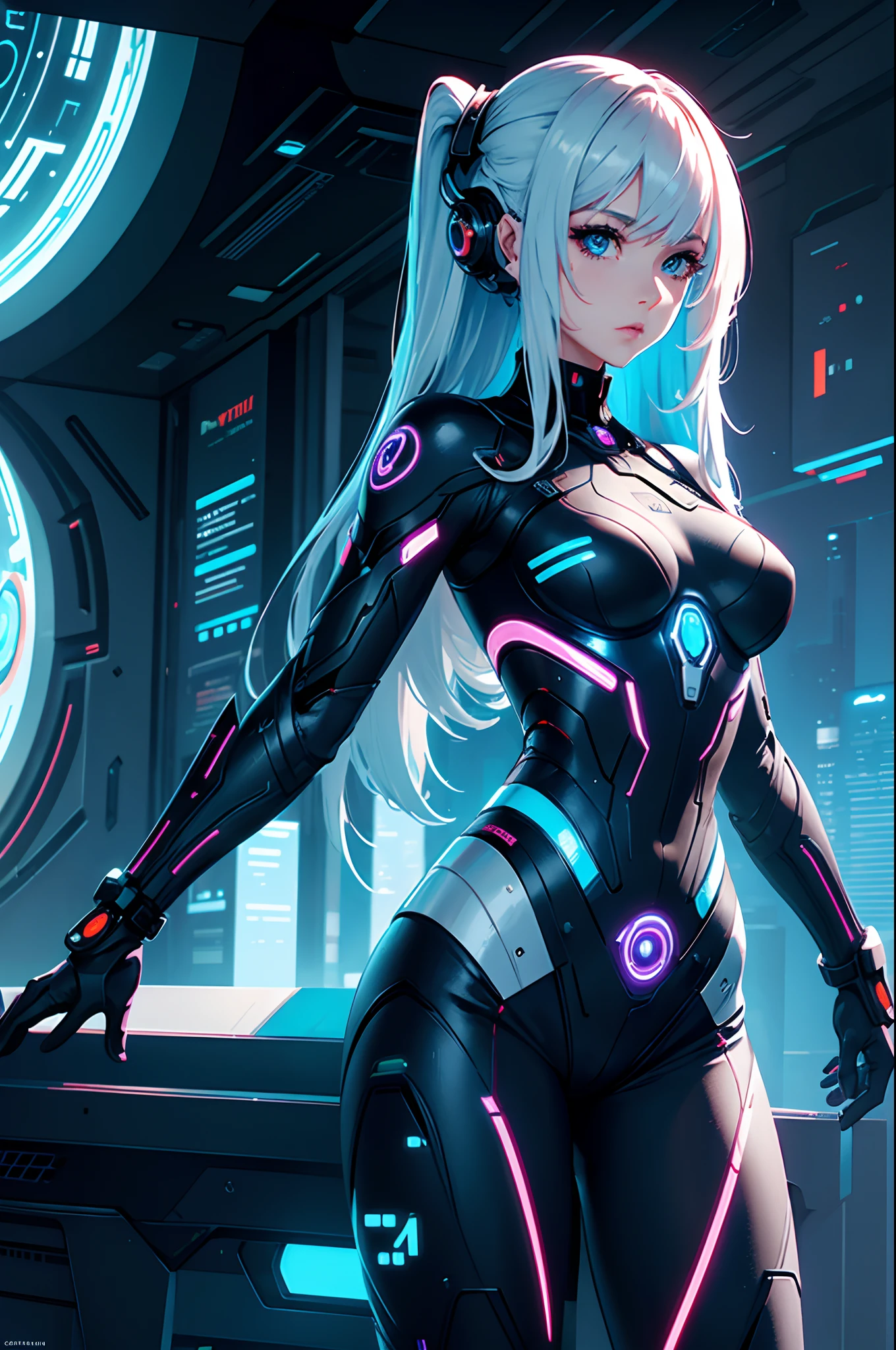 A beautiful futuristic cybernetic girl,Hair and neural networks, futurism, hyper HD, Super detail, Best quality, 8K