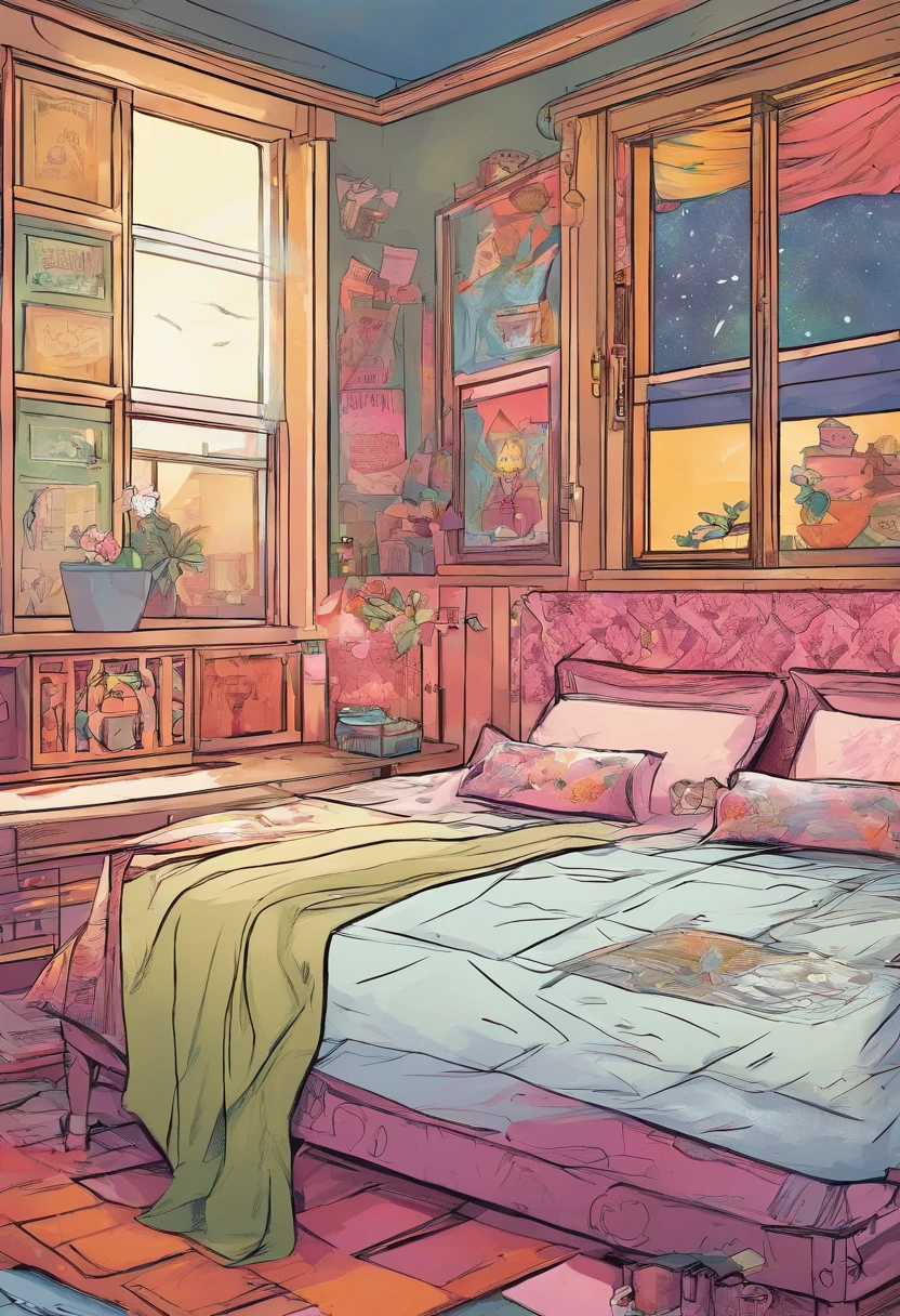 A room of stealth and horror,girl,Beds,janelas,natta
