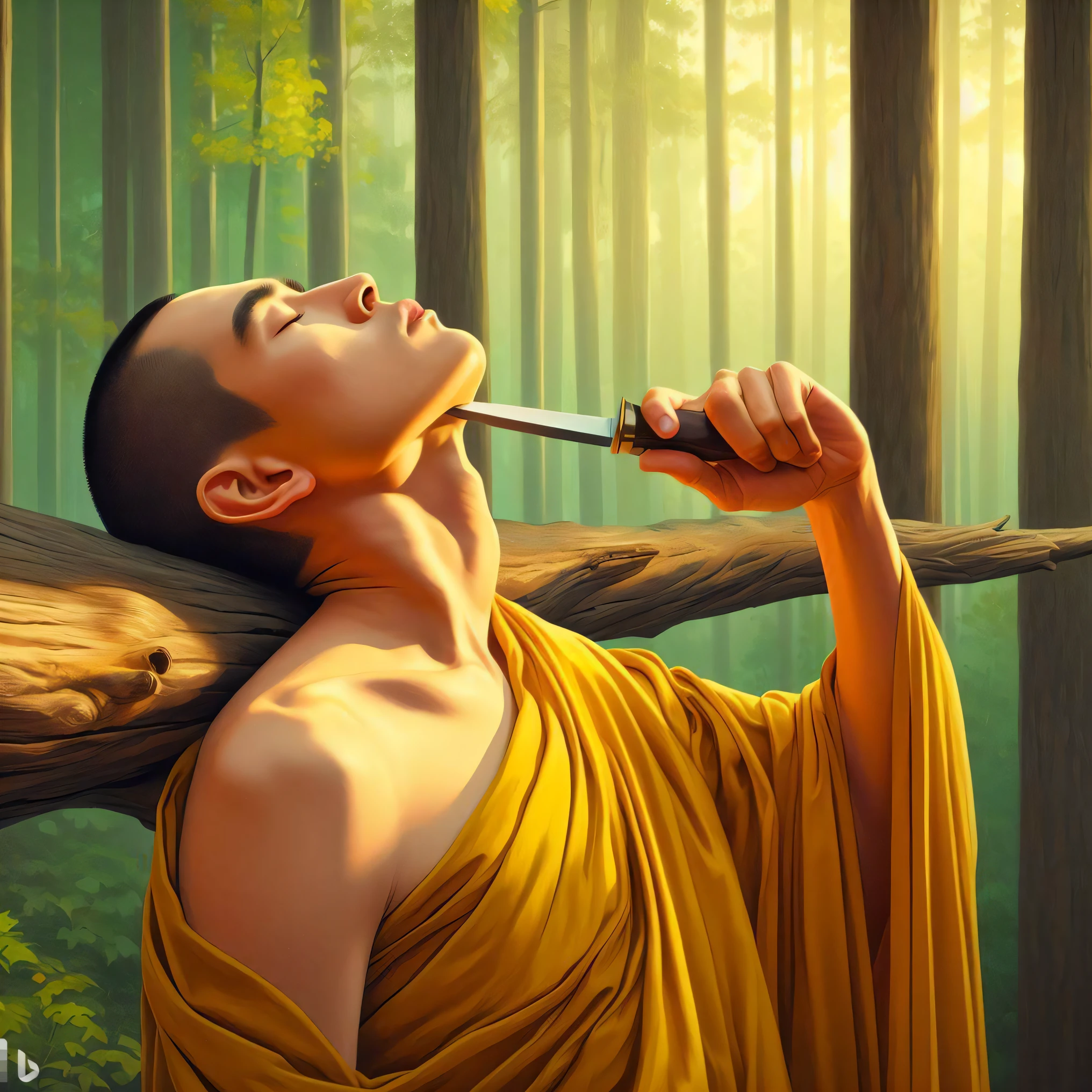 painting of a monk holding a cigarette in his mouth in a forest, monk meditate, concept art of a monk, buddhist, monk, fisting monk, buddhism, detailed painting 4 k, by RHADS, portrait of monk, cyril rolando and goro fujita, buddhist monk, realistic fantasy painting, inspired by Igor Kieryluk, beautiful digital artwork