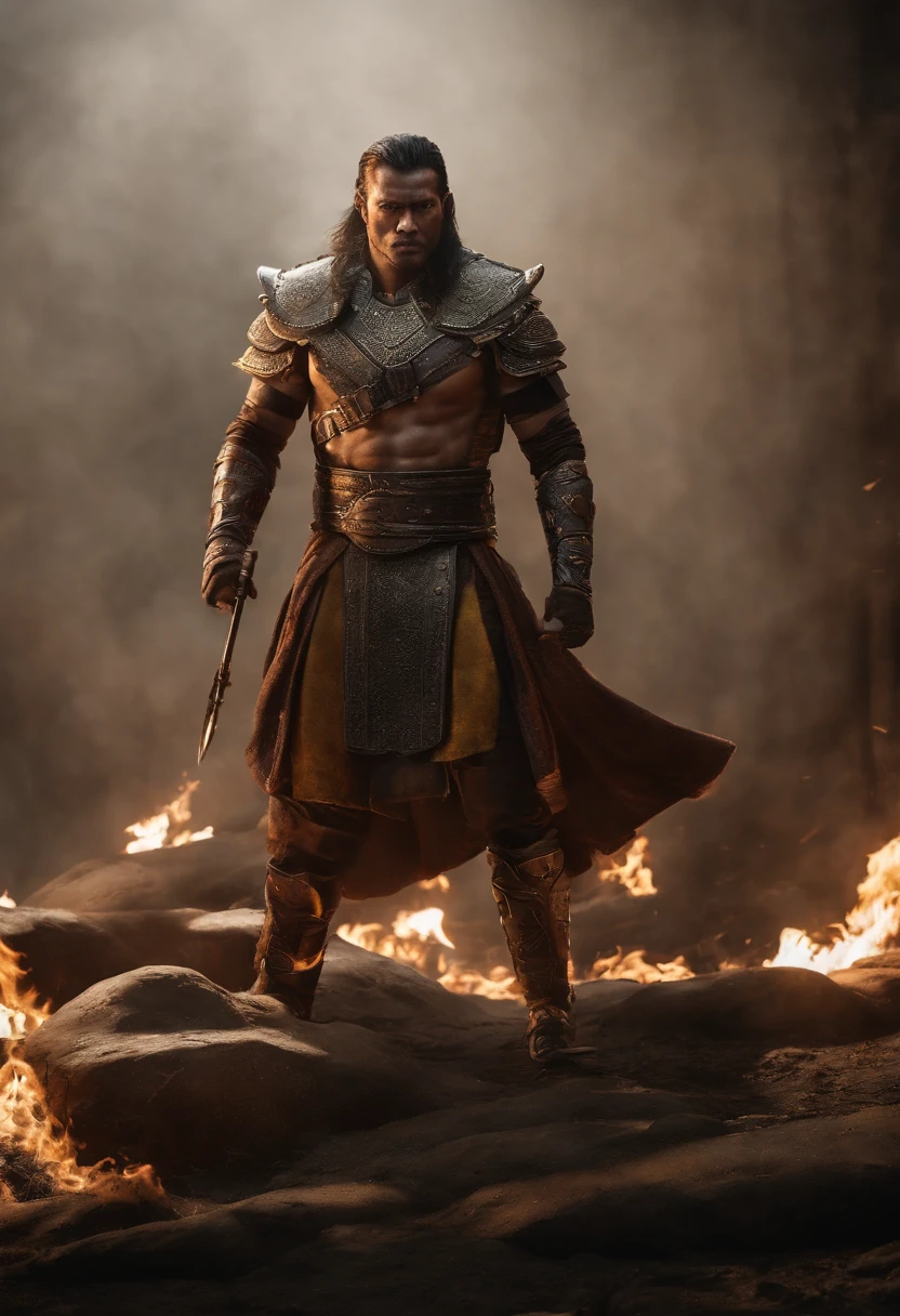 A cinematic marvel: Mortal Kombat's Scorpio Emerges in Ultra Hyper-Realistic Glory in Unreal Engine 5, adornado em um resplandecente traje moderno real que brilha com intrincados fios dourados e tecidos texturizados luxuosos. Seus olhos brilham como fogo, casting an unearthly glow while wielding flames in legendary combat, creating a mesmerizing spectacle of power and elegance. Cada detalhe, from the strands of his burning mane to the ethereal smoke that curled around him, is captured in stunning ultra-high 8K detail, transporting you to a realm where myth and reality intertwine."