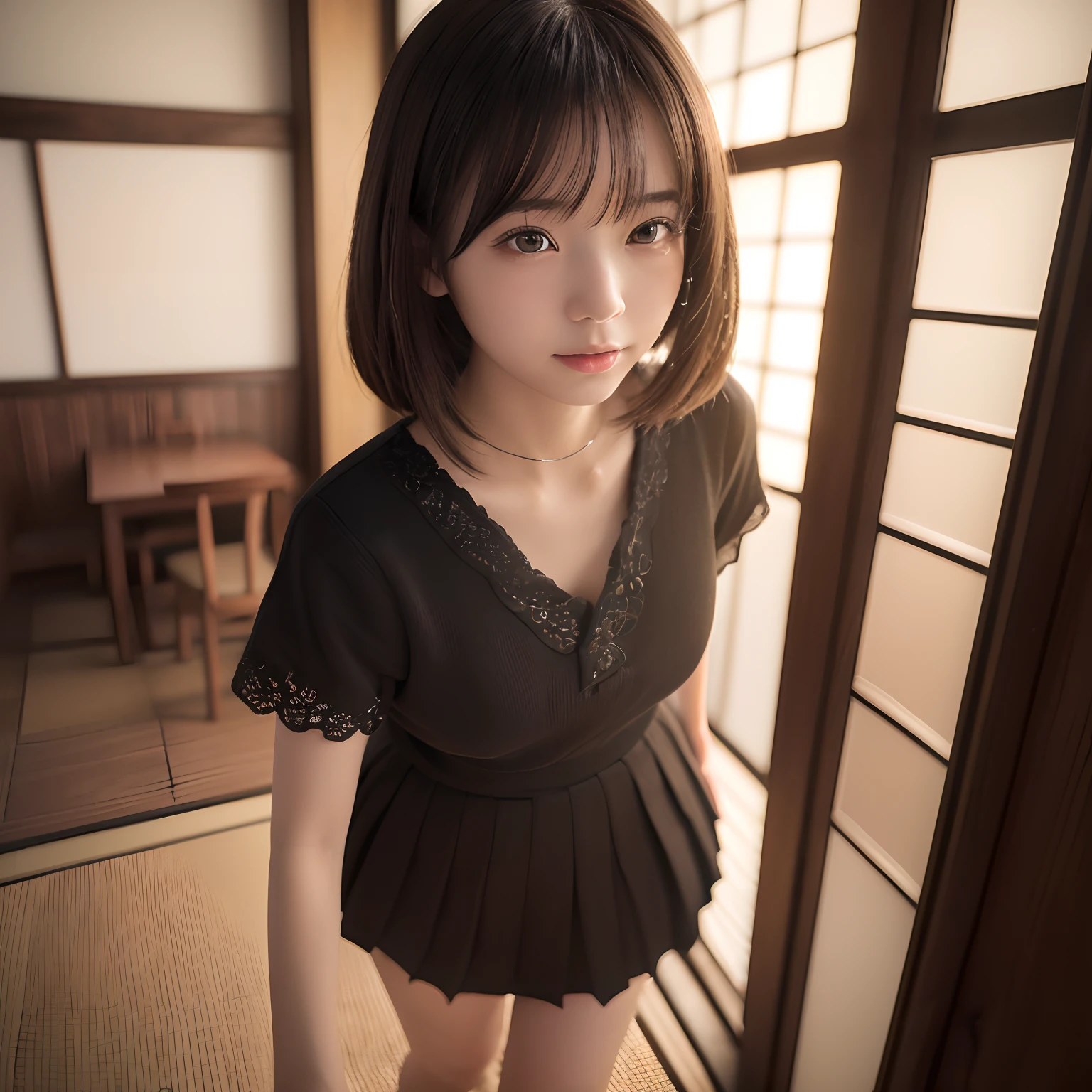 (Best Quality,4K,8K,hight resolution,masutepiece:1.2),Ultra-detailed,(Realistic,Photorealistic,Photorealsitic:1.37),cute-style,skirt by the,dian,Dribbling High Detail 8K,Studio Lighting - V 6, Real life girls, portrait of a japanese teen, Japan Dress Code, Black clothe