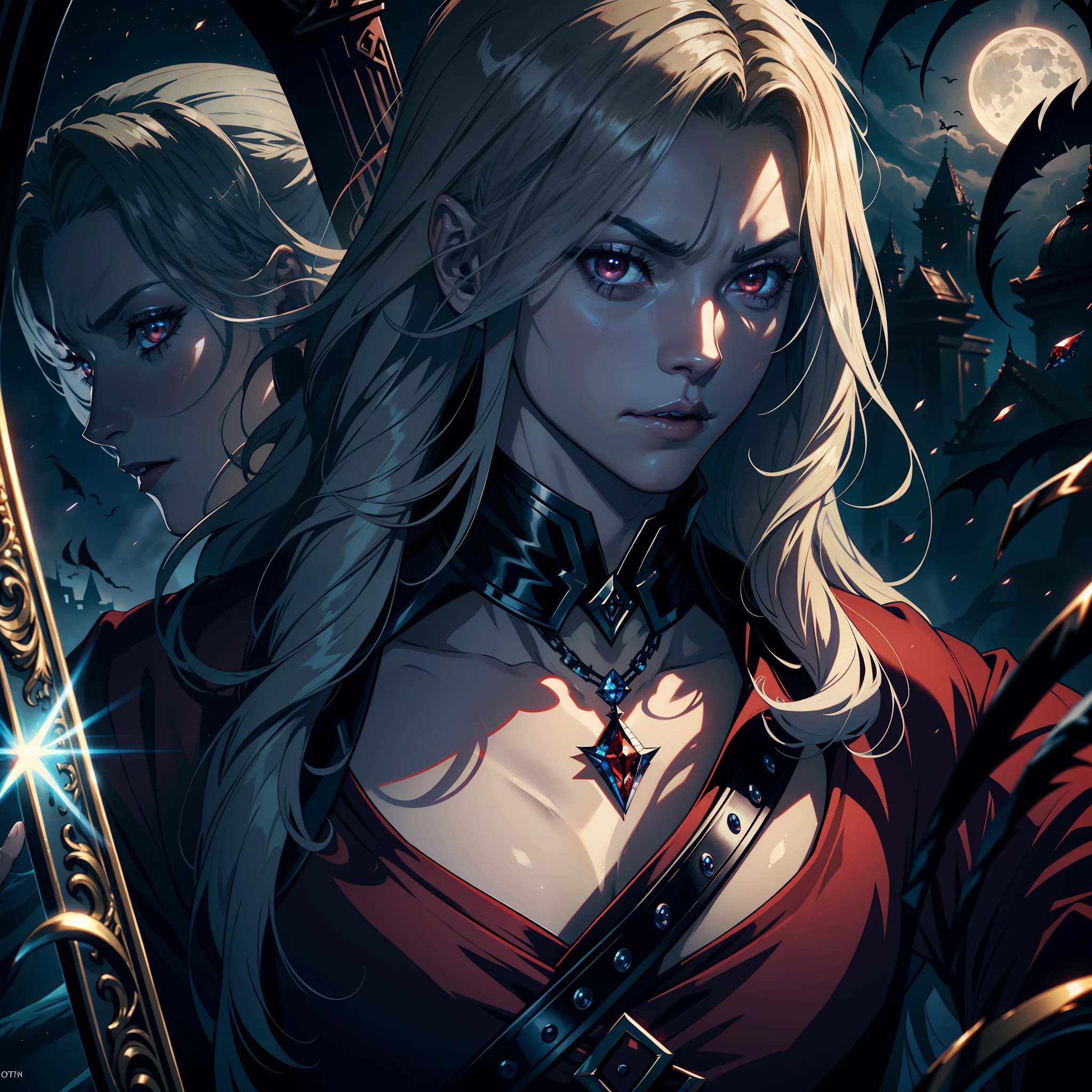 Castlevania Lord of Shadows Hyper Realistic Super Detailed Face Portrait Zoom Sexy Sexy Crystal Red Eyes Beautiful Face Mature Muscular Man Scary Eyes Demonic Mirror Crystal Appearing from Infernal Moon Hyper Realistic Super Detailed Dynamic Shot Master Scene Cutscenes Legendary Epic Movie