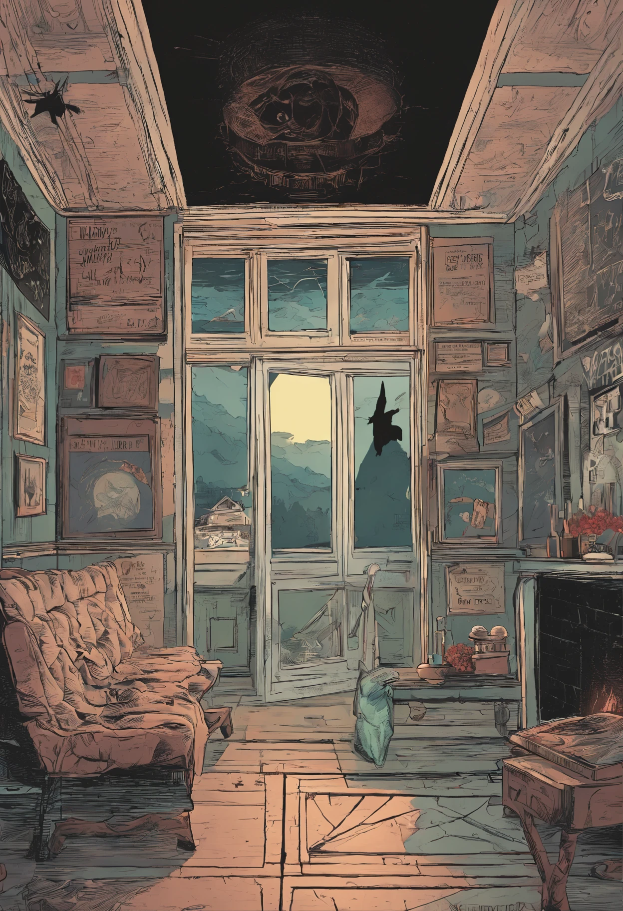 (best quality,4k,highres,masterpiece:1.2),ultra-detailed,realistic,dark,horror,room,hidden,terrifying atmosphere,sinister,creepy,spooky,ominous,frightening,unsettling,secret,nighttime,bed,window,gloomy,creaking floorboards,dusty curtains,mysterious shadows,echoing whispers,haunting presence,dreadful silence,foreboding,uncanny,unseen figures,menacing ambiance,whispering winds,gothic,forbidding darkness,haunted,illuminated by moonlight,unnerving,shrouded in mystery,fear-inducing,ghostly apparitions,heart-pounding suspense,fearful anticipation.