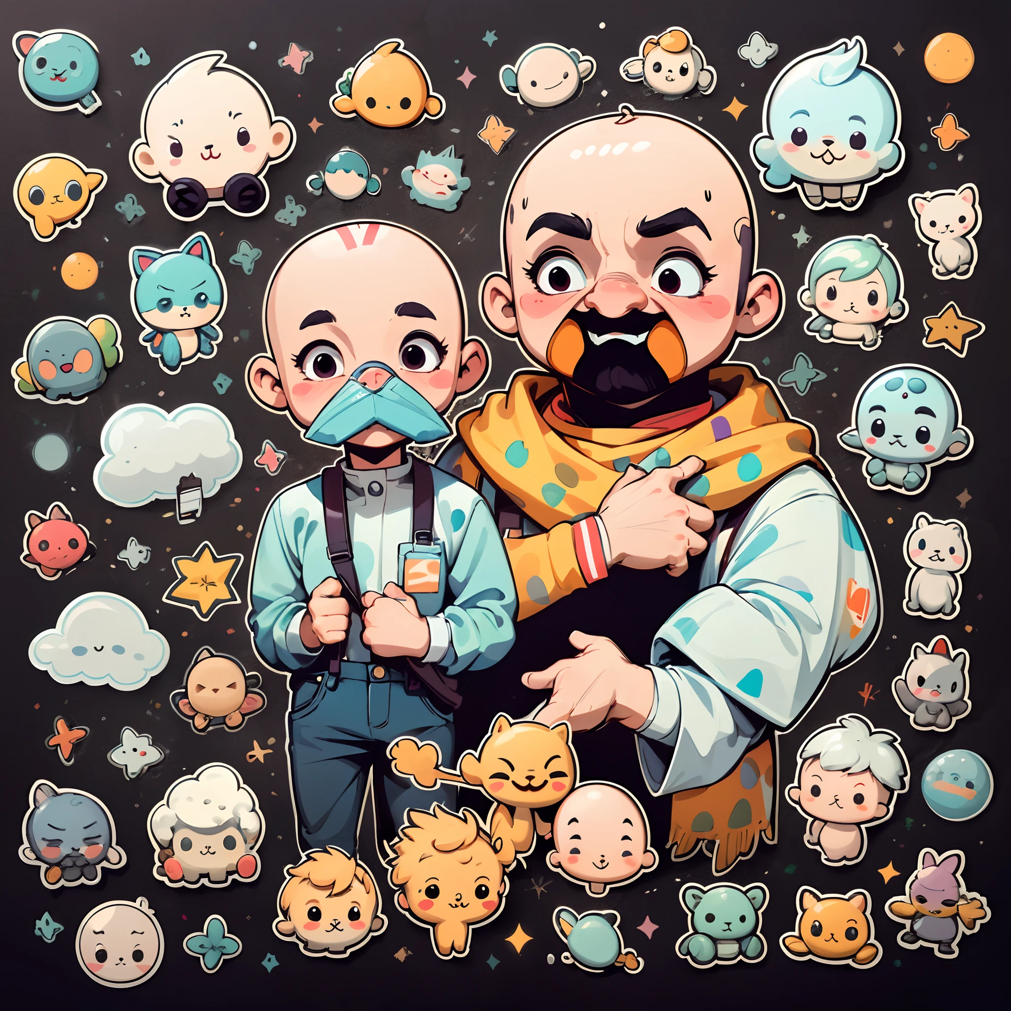 graphic_art(prompt=“A simple and trendy sticker for young women featuring a bald man”