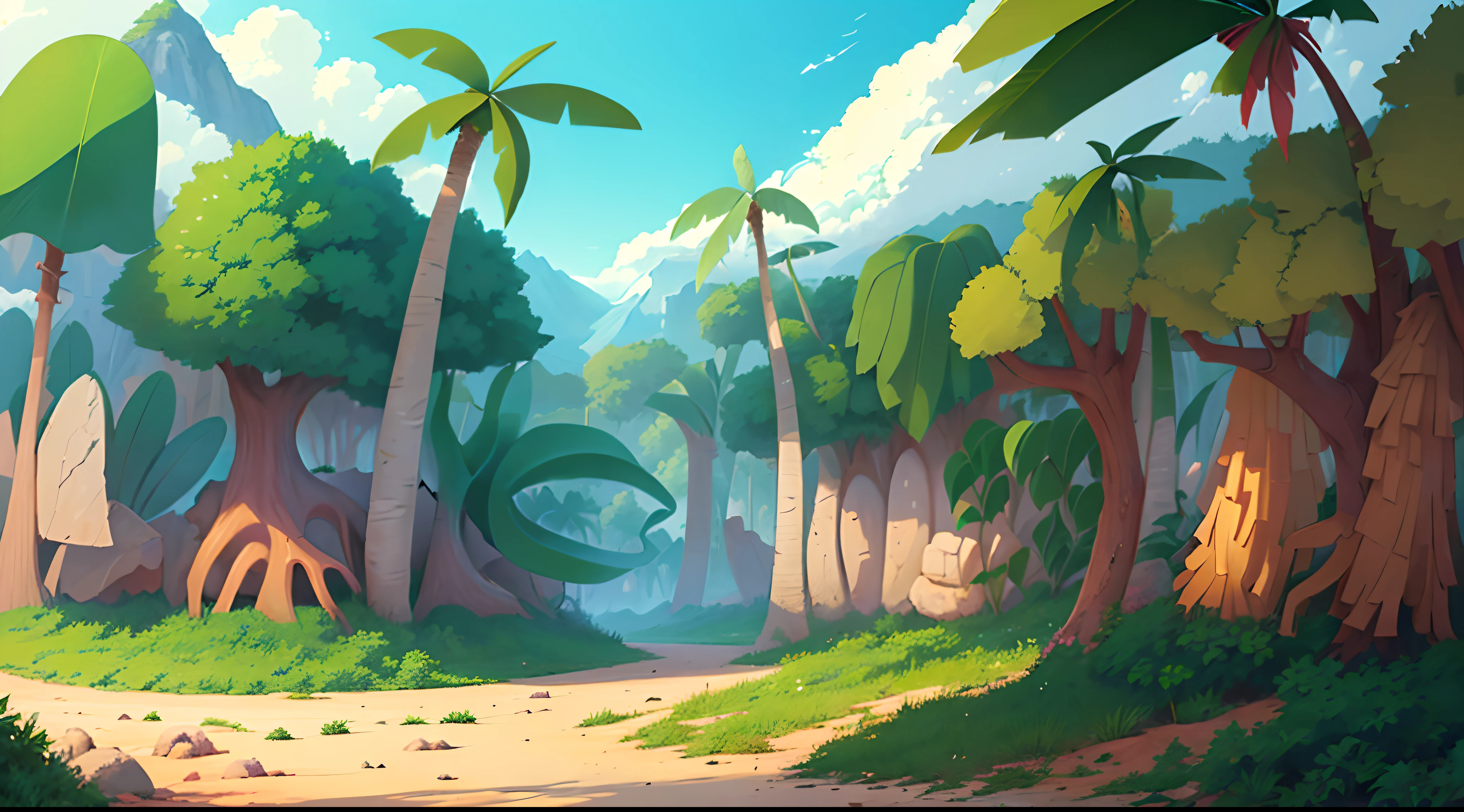 Jungle Rocks Anime A close up of a cartoon style scene of a jungle - SeaArt AI