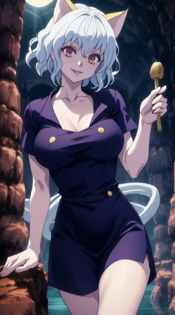 looking at viewert, The upper part of the body, neferpitou, hyper HD, A high resolution, mediuml breasts, Enchanting pose, rays of moonlight, lumnious, (((Smile))), Navy((Blue Tops)), borgar, the bats, Vampires, hyper-high detail, Electric flint, A doomsday scene, magia, ray tracing, reflection light, cinematic lighting, perspective, Sony FE GM, Masterpiece, ccurate, Textured skin, Super detail, High details, High quality, Best quality