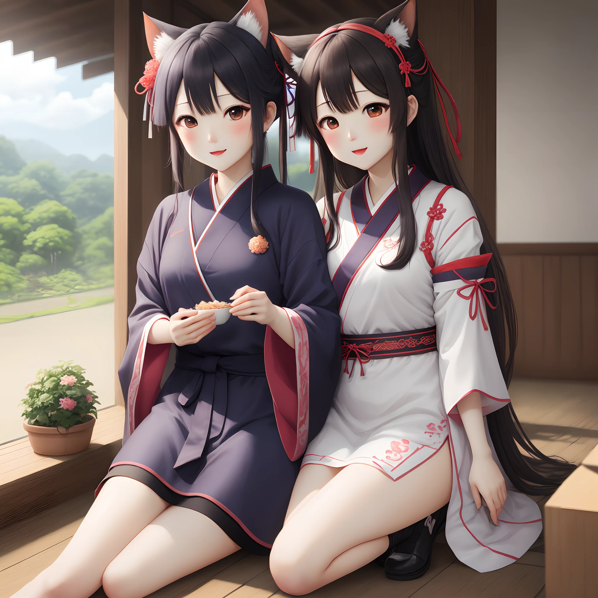 ((Two Japanese girls、Cat ear)), ( small)), Braided Long Hair、Braid、twin tailasterpiece, 最high quality, high quality, Highly detailed 8K wallpaper,beautiful eyeoist eyes、Cute teary eyes、Fall foliage viewing、camp、golden hair、Black cat hair ornament、autumn、cool、relax、breathe、Sweat、cute girls、cute bikini、sexy micro bikini、魅惑のサイズのsmall服、Groping hair、(droopy eyes、small mouth、Mole on collarbone)、Cute armpits、comb your hair、spreading hair、No modification、(big breasted wife、Schoolmate、Multiparous woman、Yukata swimsuit)、(No underwear)、big breasts、(激しいSweat)、(Women's OL、Cute Armpits、Before menarche、cute thighs、The most lustrous thighs、barefoot、Knitted lace shortini skirt:0.3)、(troubled face、Grinning face、Small fangs)、(Cheating on a date、Sit on the Banana Boat)、(spread legs、Panty shot、Pink string visible through pants)、Life-size、The camera is a little lower、cross your legs、Skirt flip、Wind、Wave、Fallen leaves、chest、panty shot